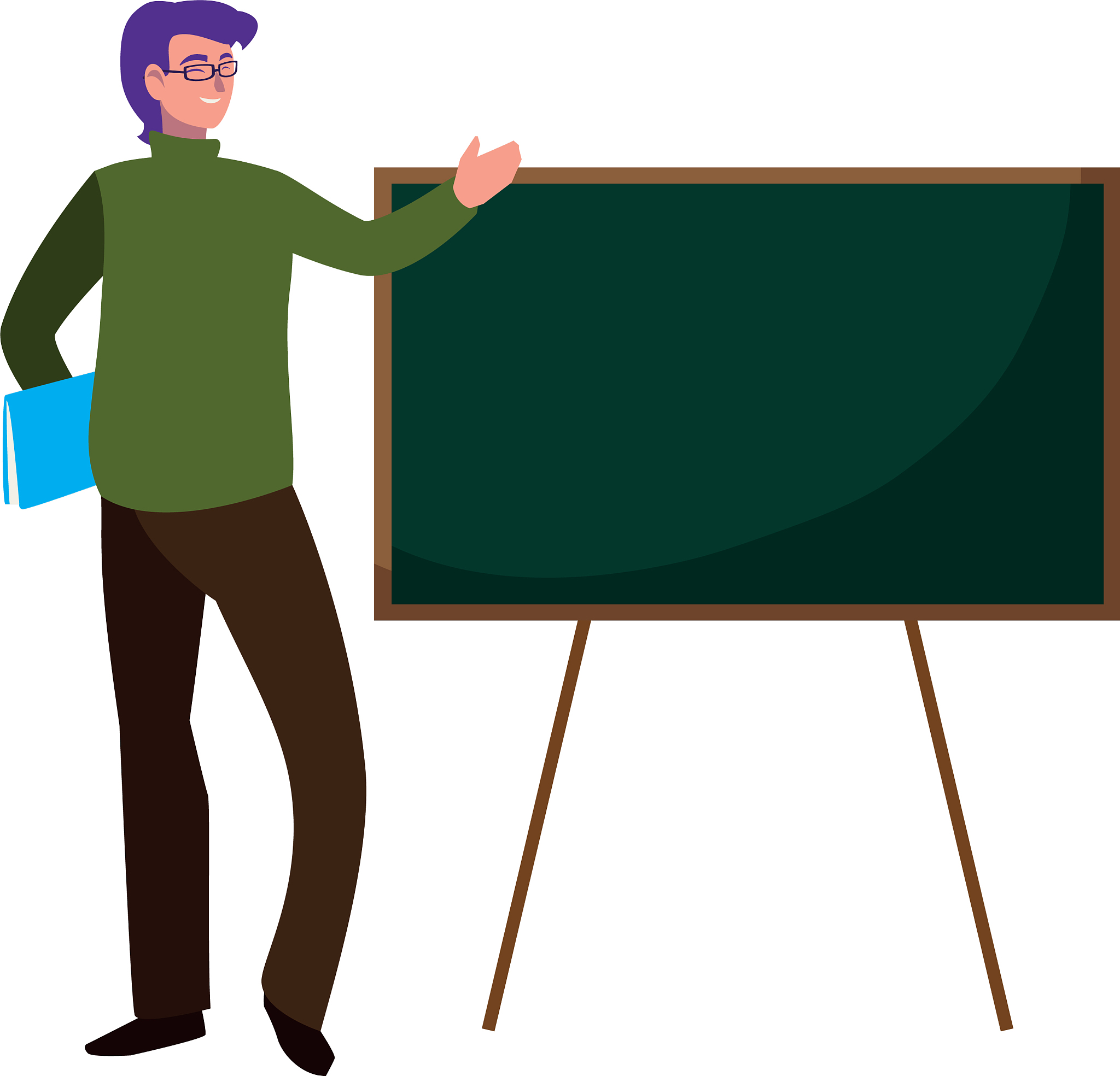 teacher male with documents and chalkboard