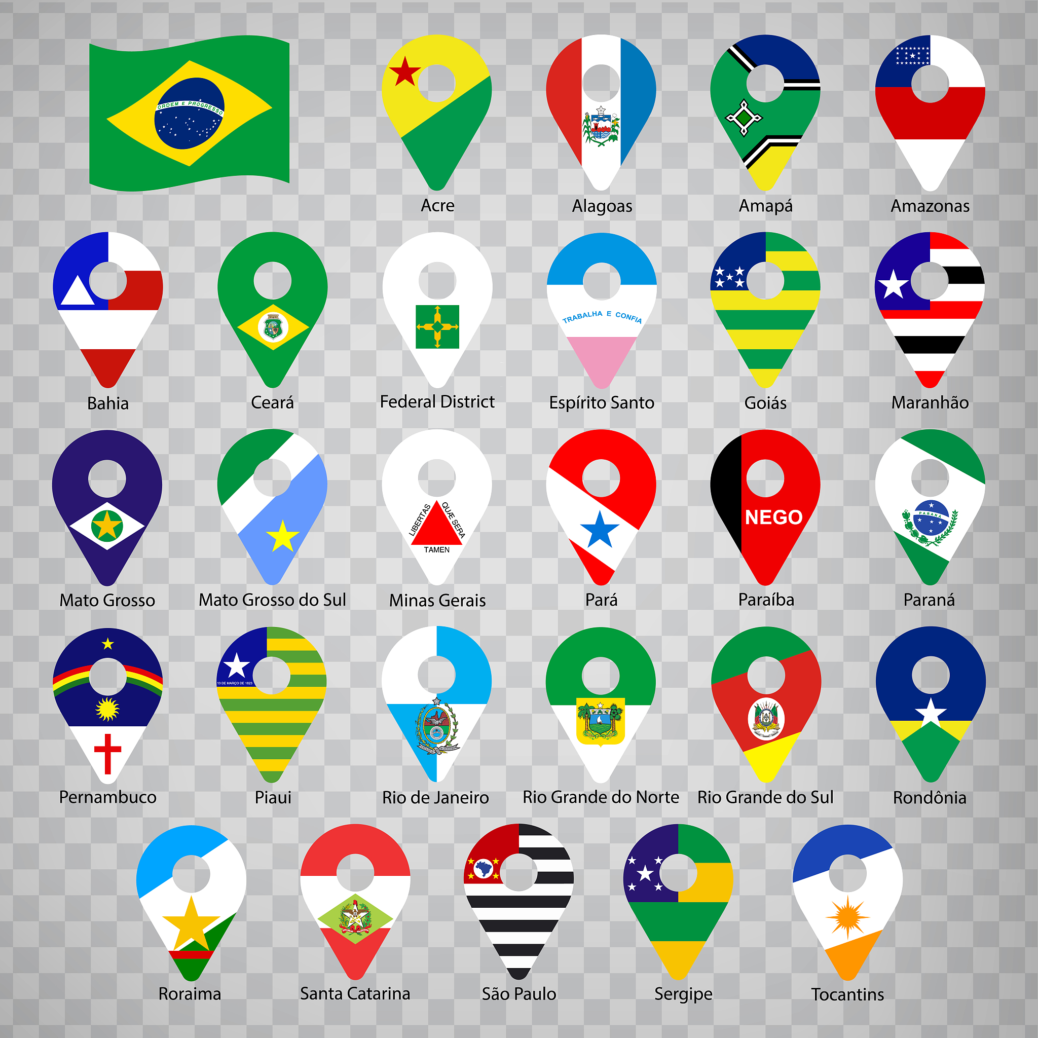 twenty seven flags states of brazil  - alphabetical order with n