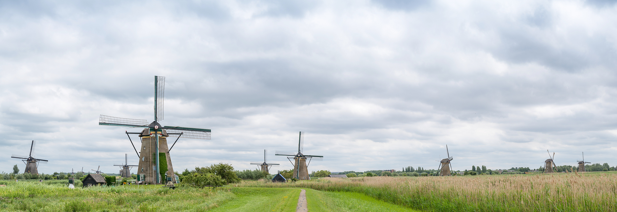 windmills panorama, netherlands