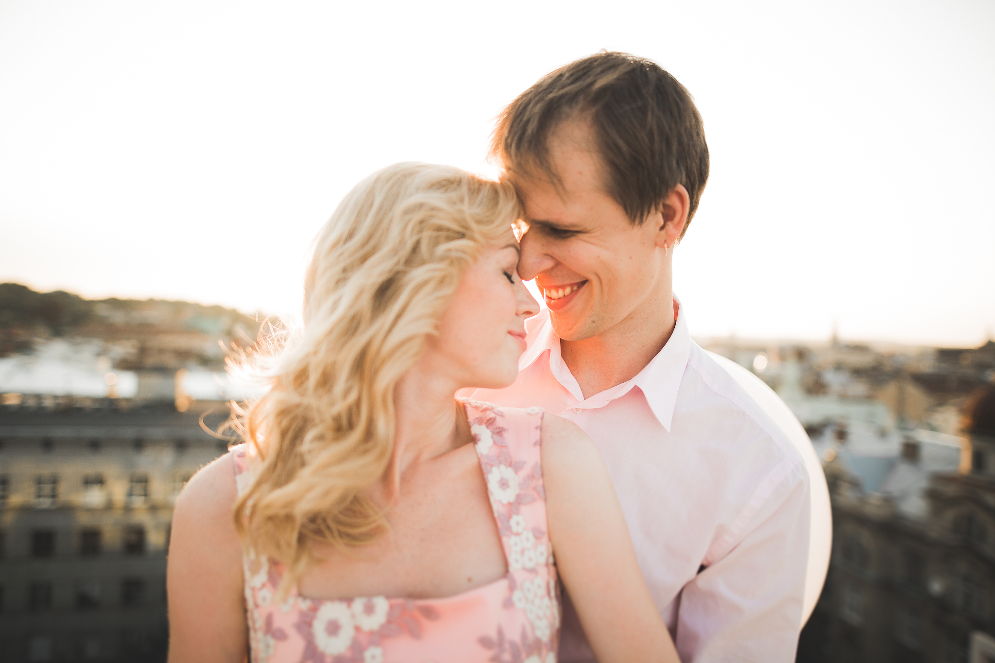 close up portrait of happy smiling couple in love posing
