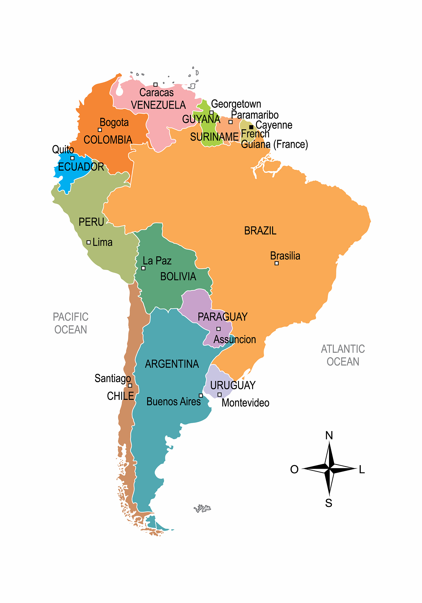 south america colorful map