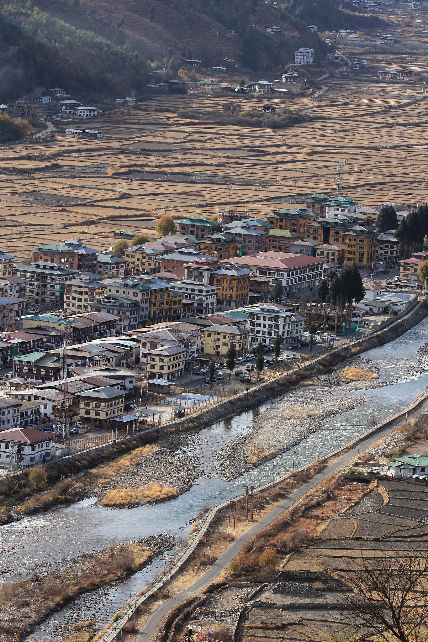 view of the valley of paro, bhutan