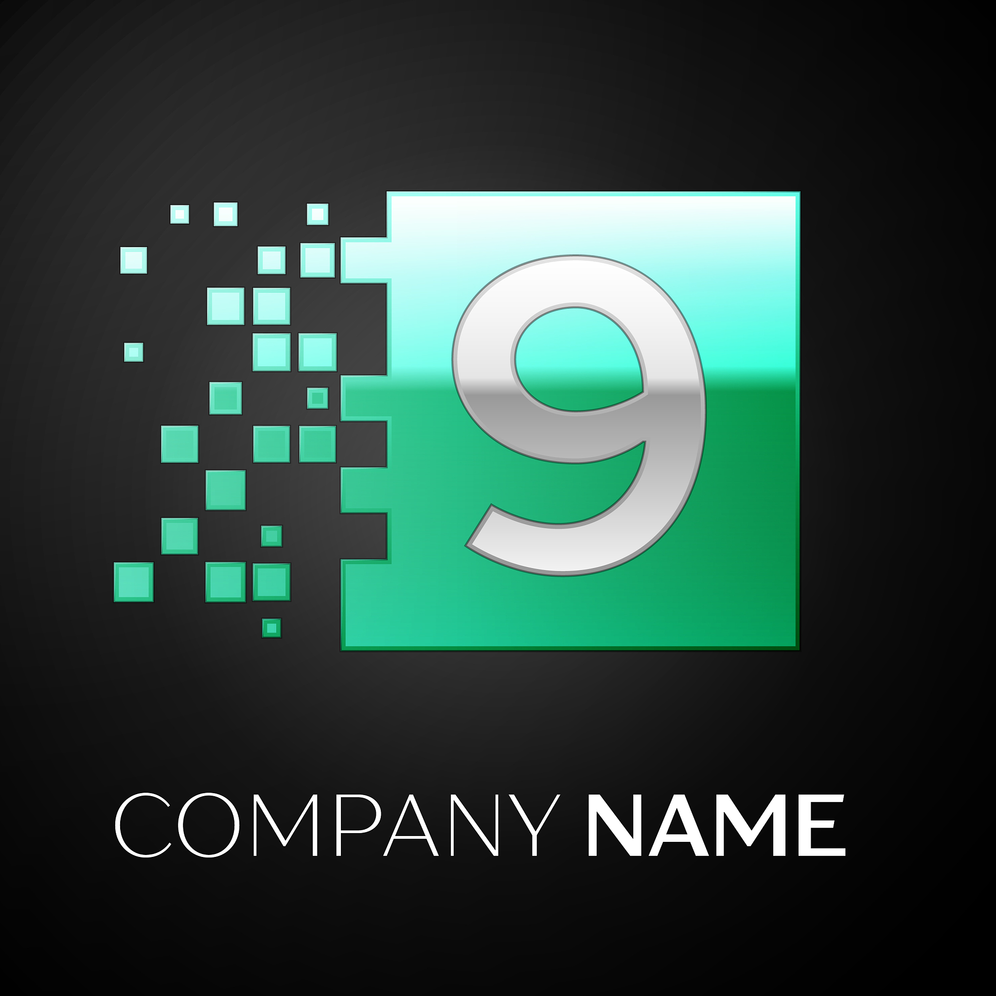 silver number nine logo symbol in the green square