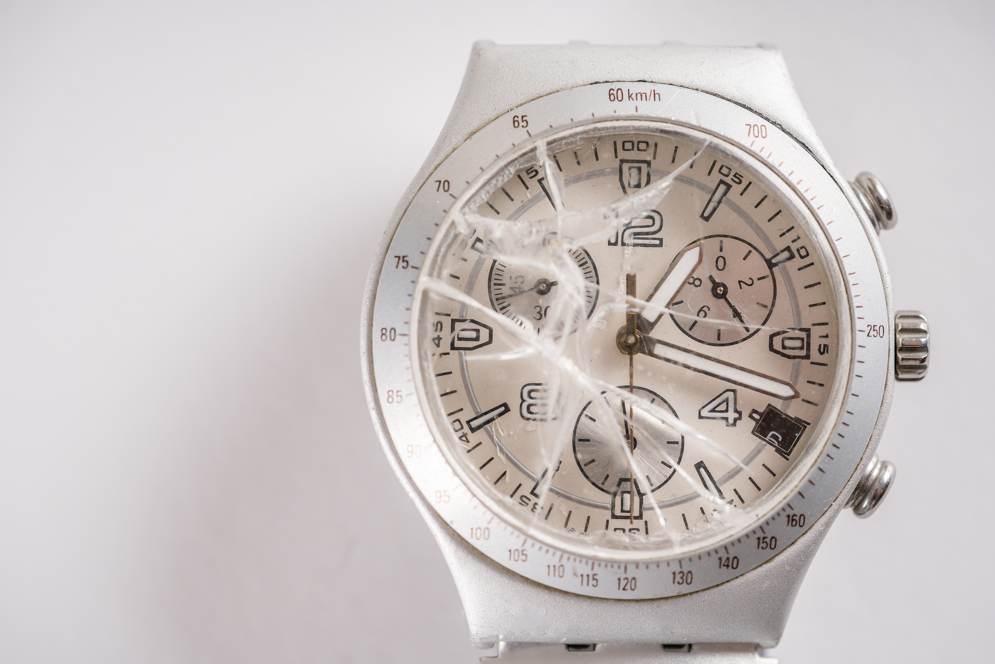 wristwatch destroyed glass