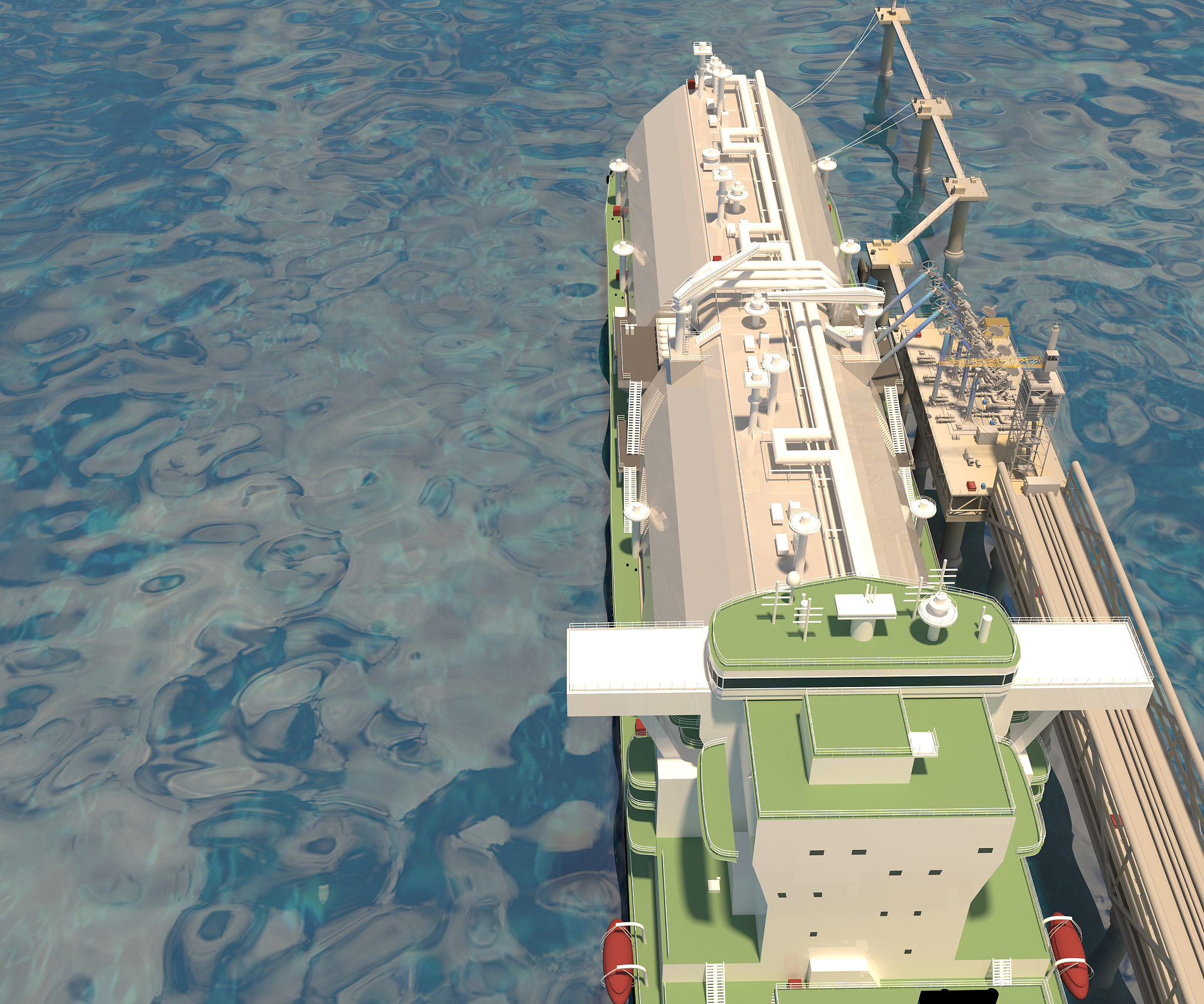 berth with tanker ship and loading arms. 3d-rendering.