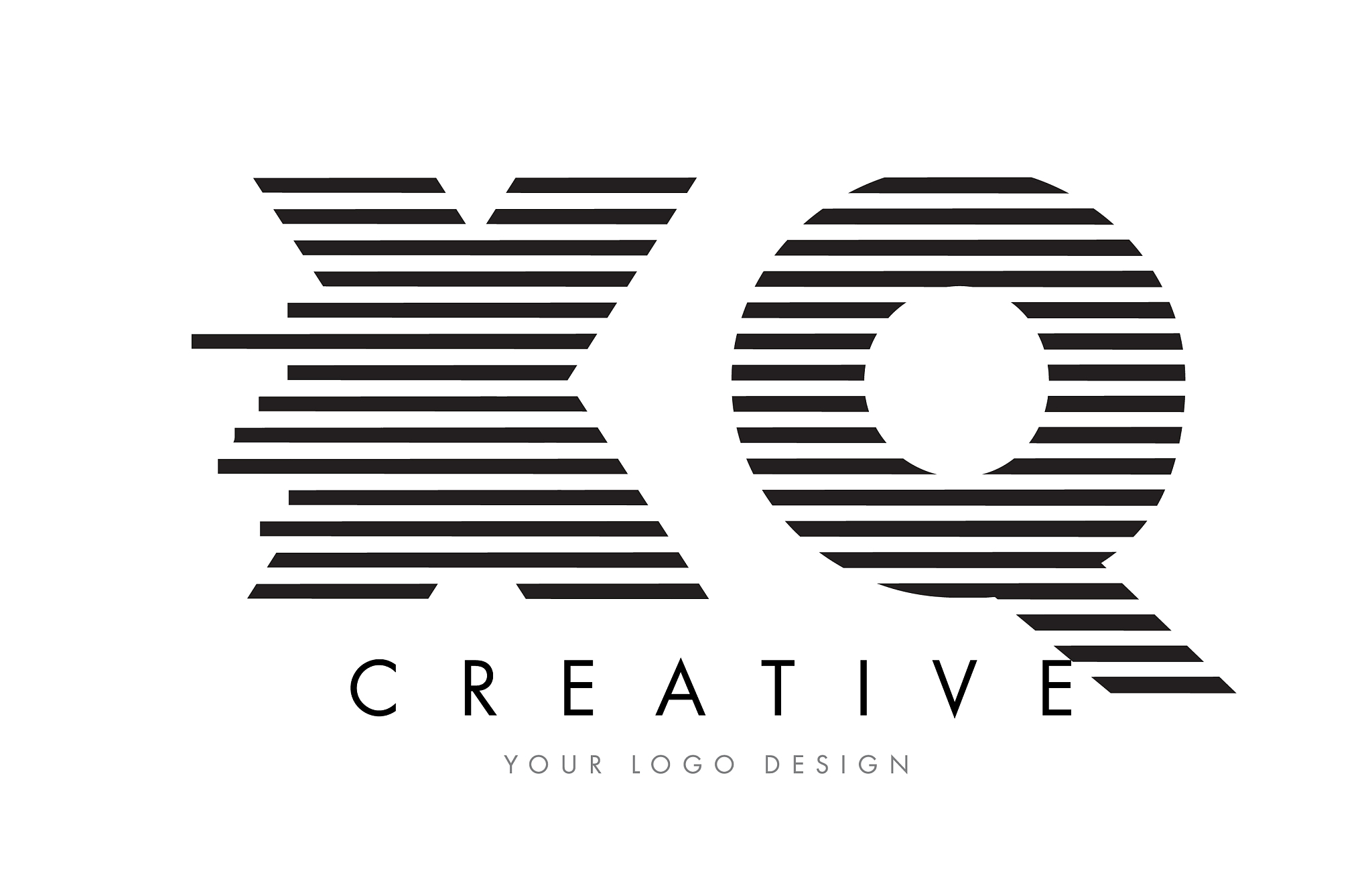 xq x q zebra letter logo design with black and
