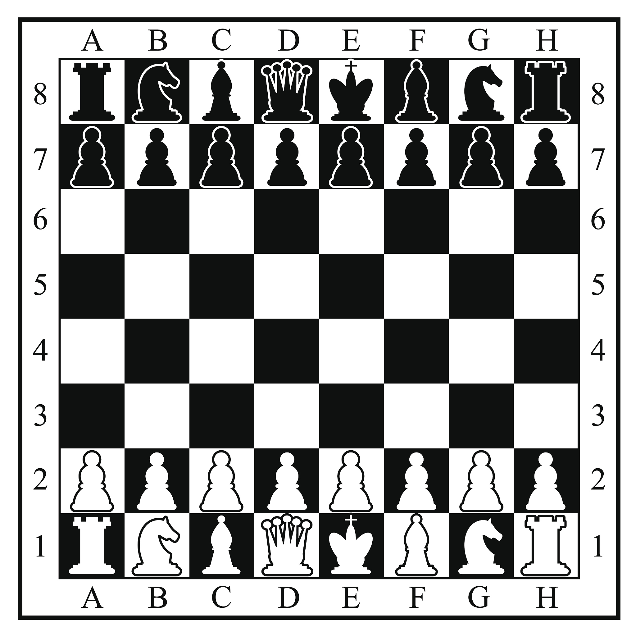 棋盘和棋子：国际象棋棋盘是个正方形由横纵各8格、颜色一深一浅交错排列的64个小方格组成。深色格称黑格浅色格称白格棋子就放在这些格子中移动。棋子共三十二个分为黑白两组各十六个由对弈双方各执一组兵种是一样的分为六种：王1、后1、车2、象2、马2、兵8在正式比赛中国际象棋棋子采用立体棋子非正式比赛中可以采用平面图案的棋子。行棋规则：王：横、直、斜都可以走但每着限走一步。后：横、直、斜都可以走步数不受限制