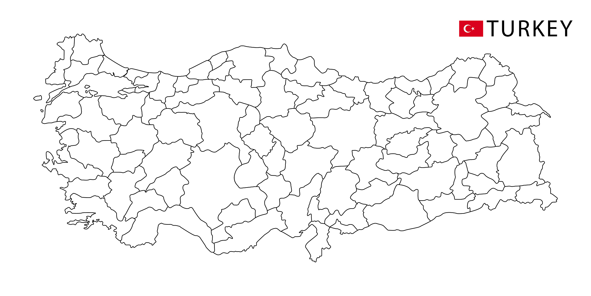 turkey map, black and white detailed outline regions of the coun