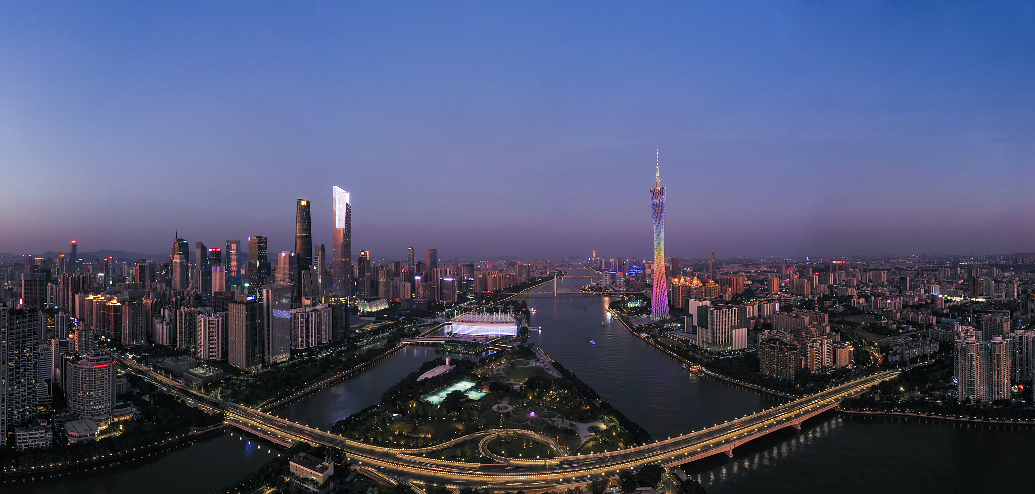 nightscape of guangzhou city, guangdong province, china
