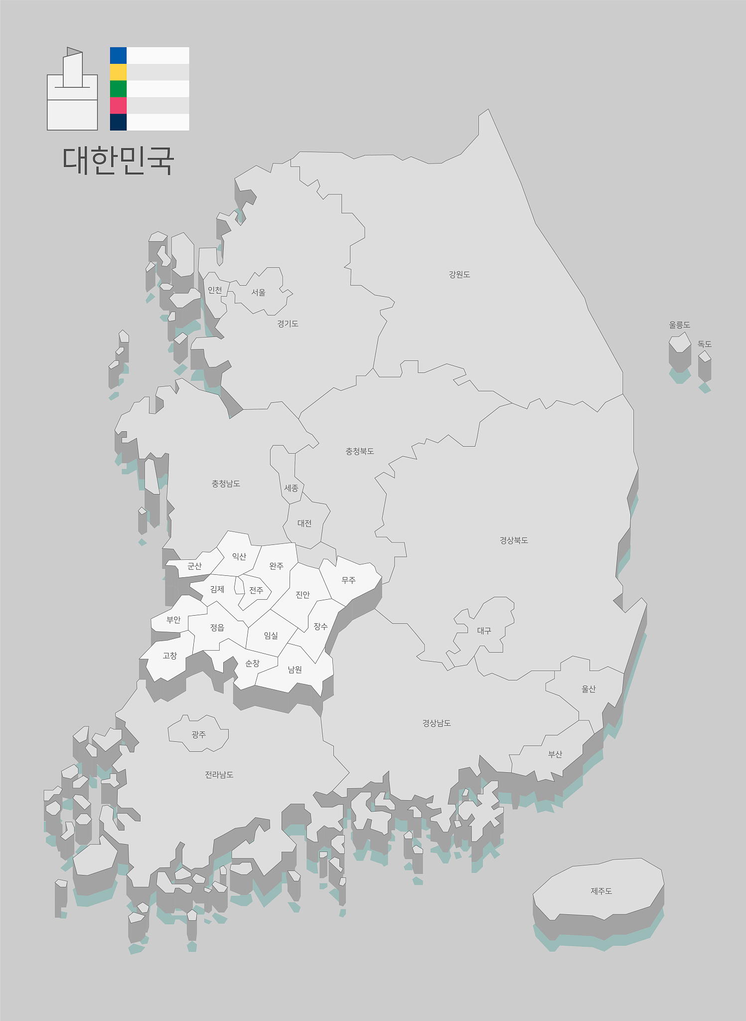 local map of south korea line vector illustration 025