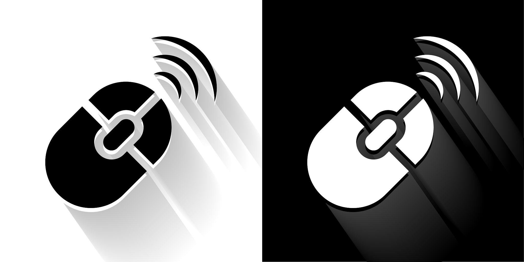 wireless mouse black and white icon with long shadow