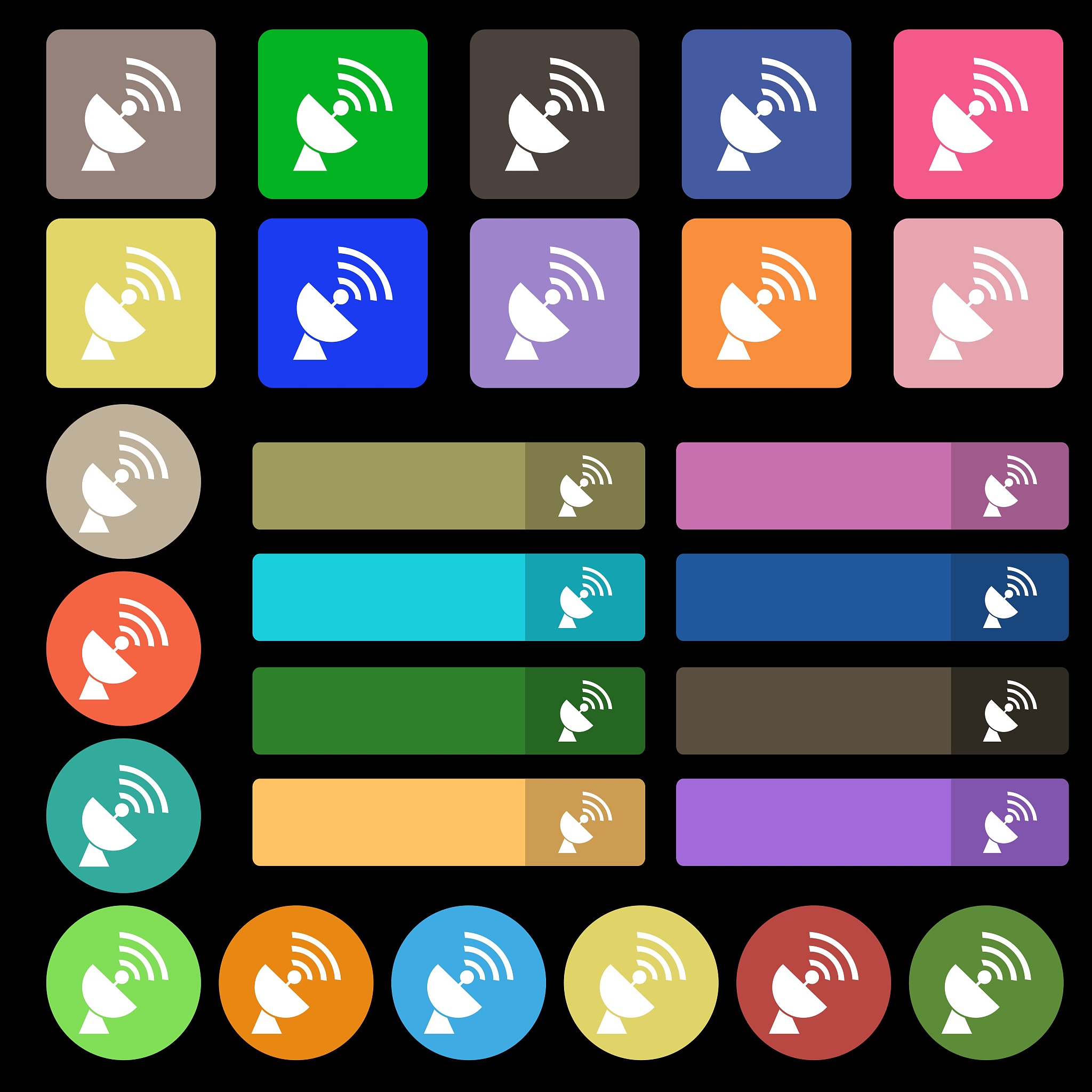 satellite antenna icon sign. set from twenty seven multicolored 