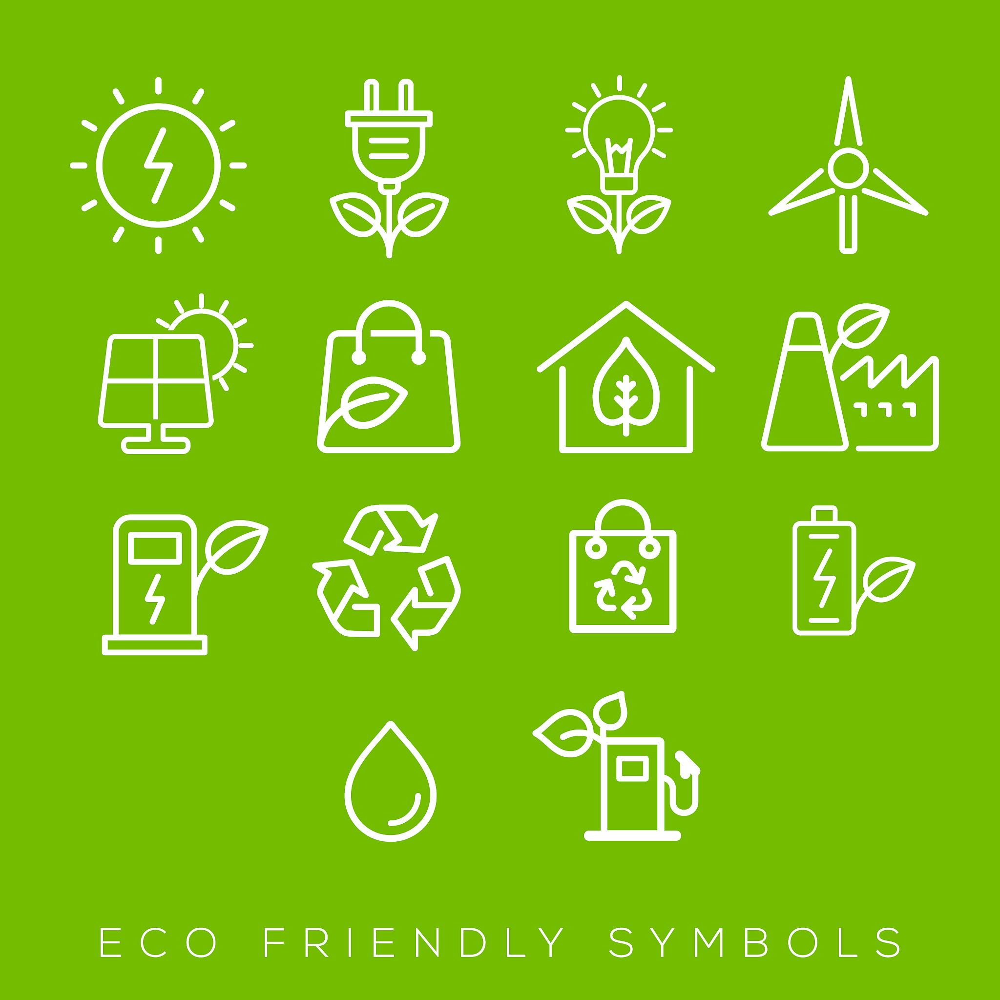 eco friendly green energy icon set.