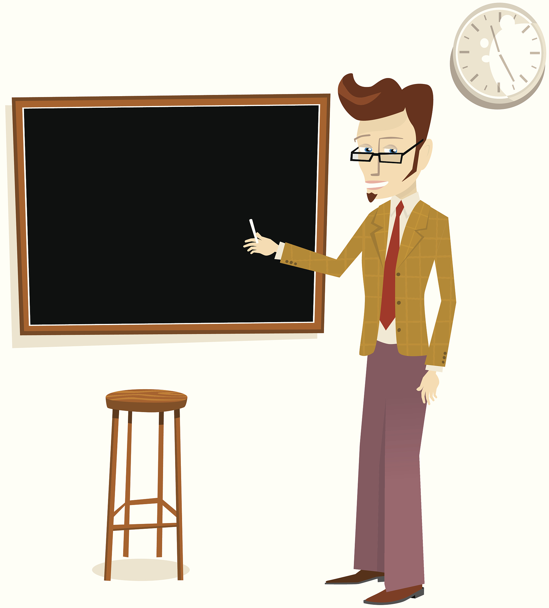 teacher standing by a blackboard