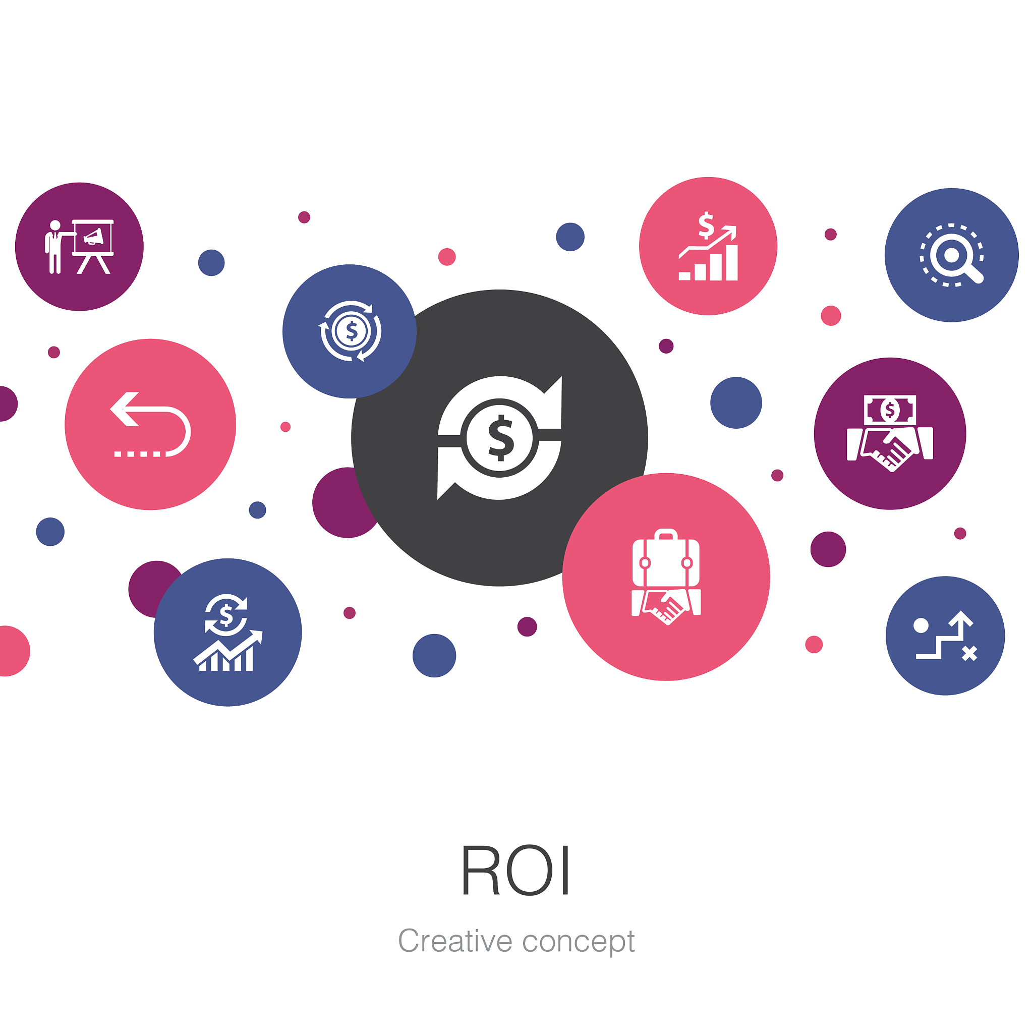 roi trendy circle template with simple icons