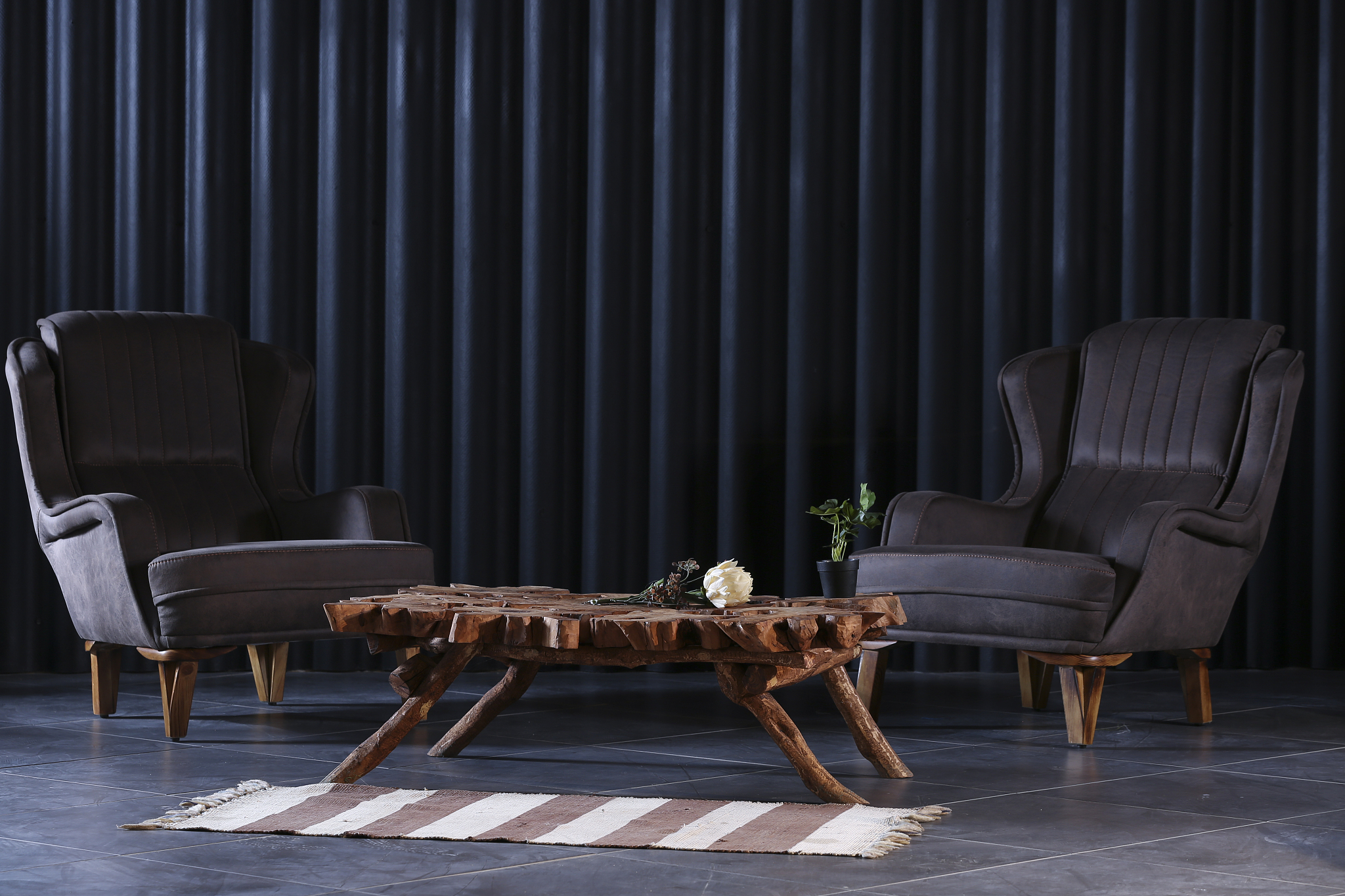 blue living room and berjer