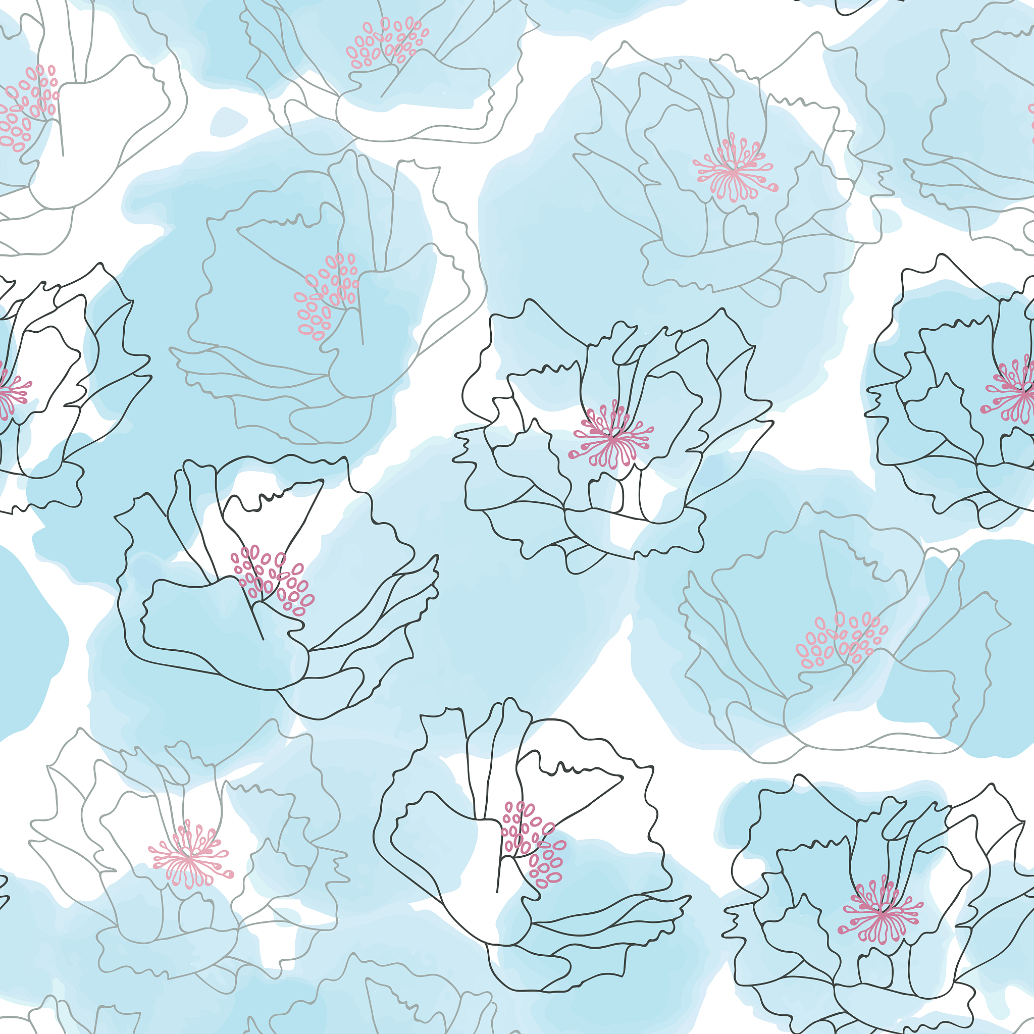 poppy flowers on abstract watercolor splashes background. floral