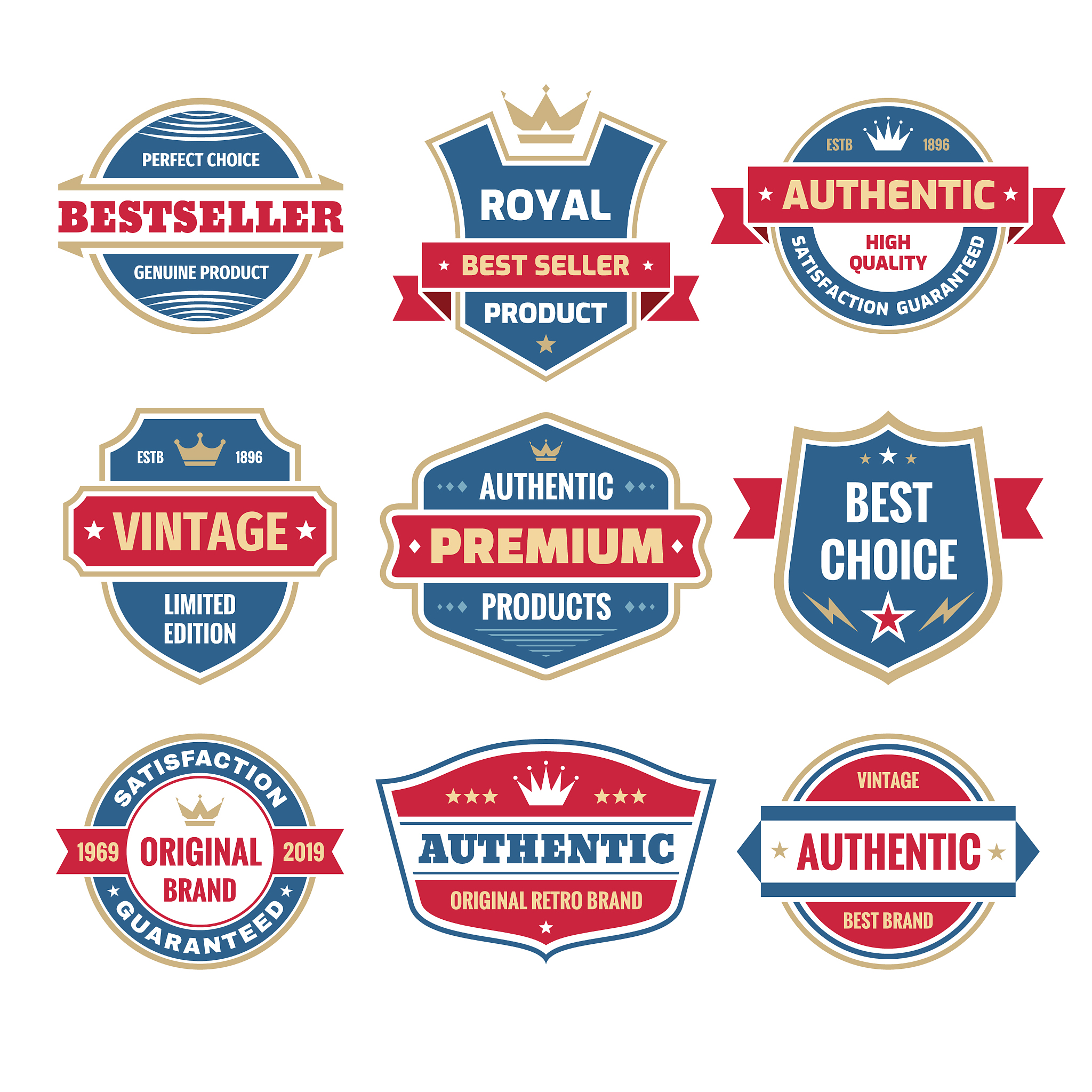 business badges set in retro design style