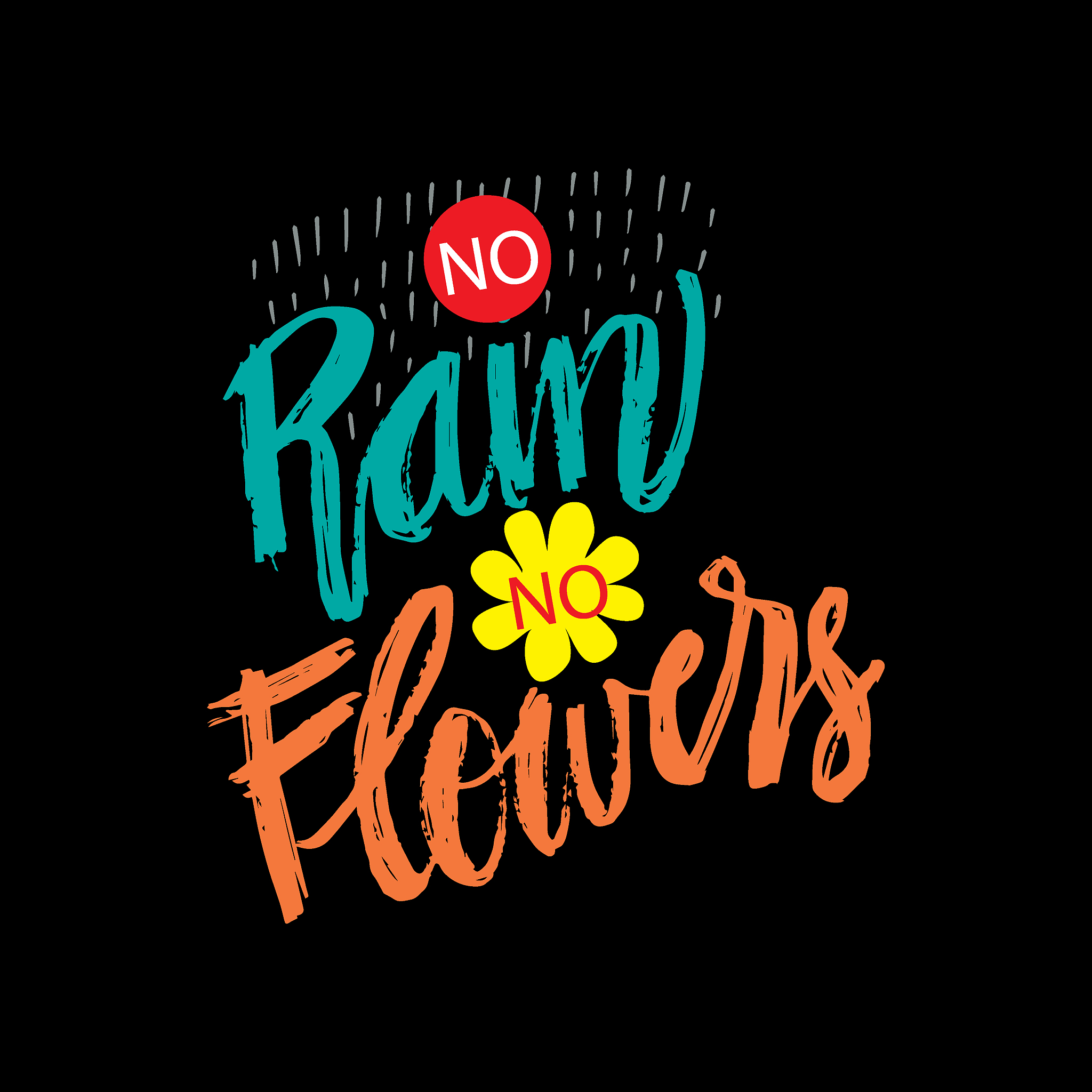 no rain no flowers hand drawn lettering calligraphy