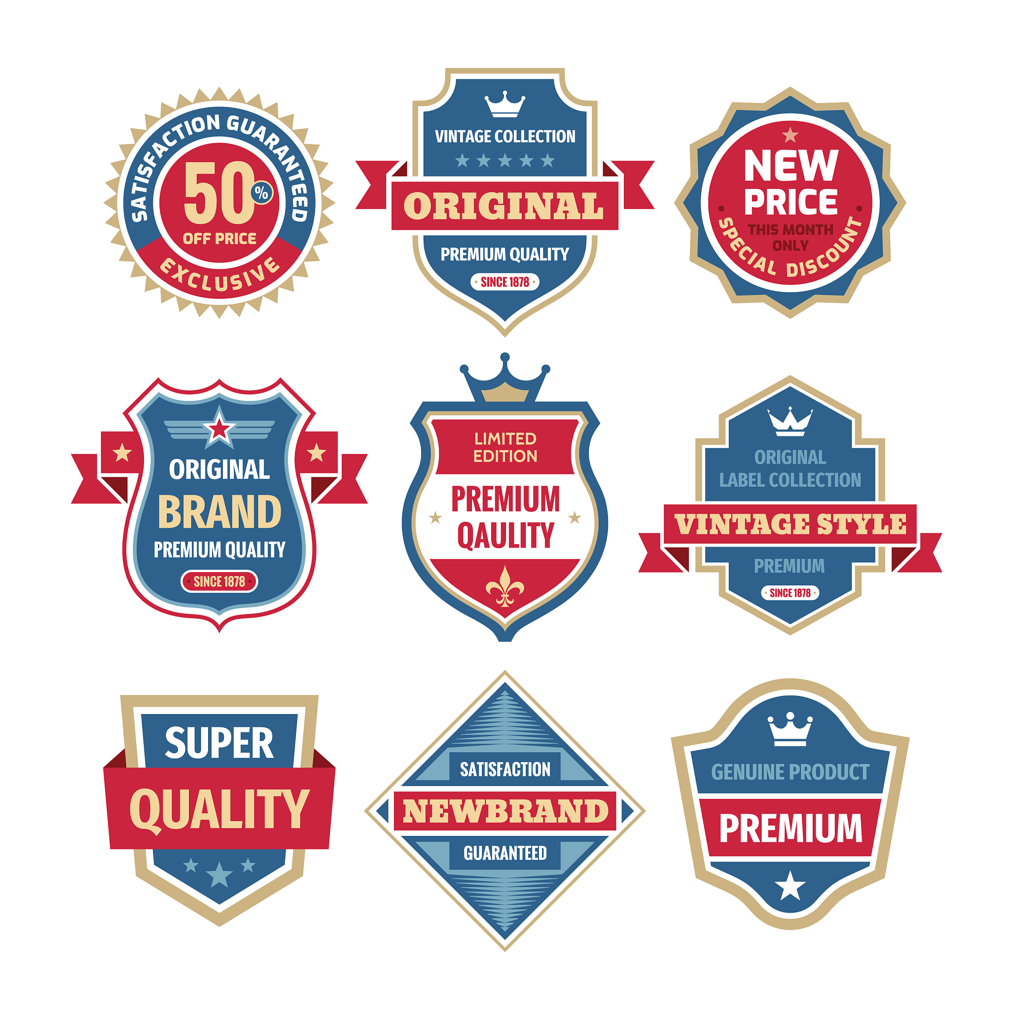 business badges set in retro design style
