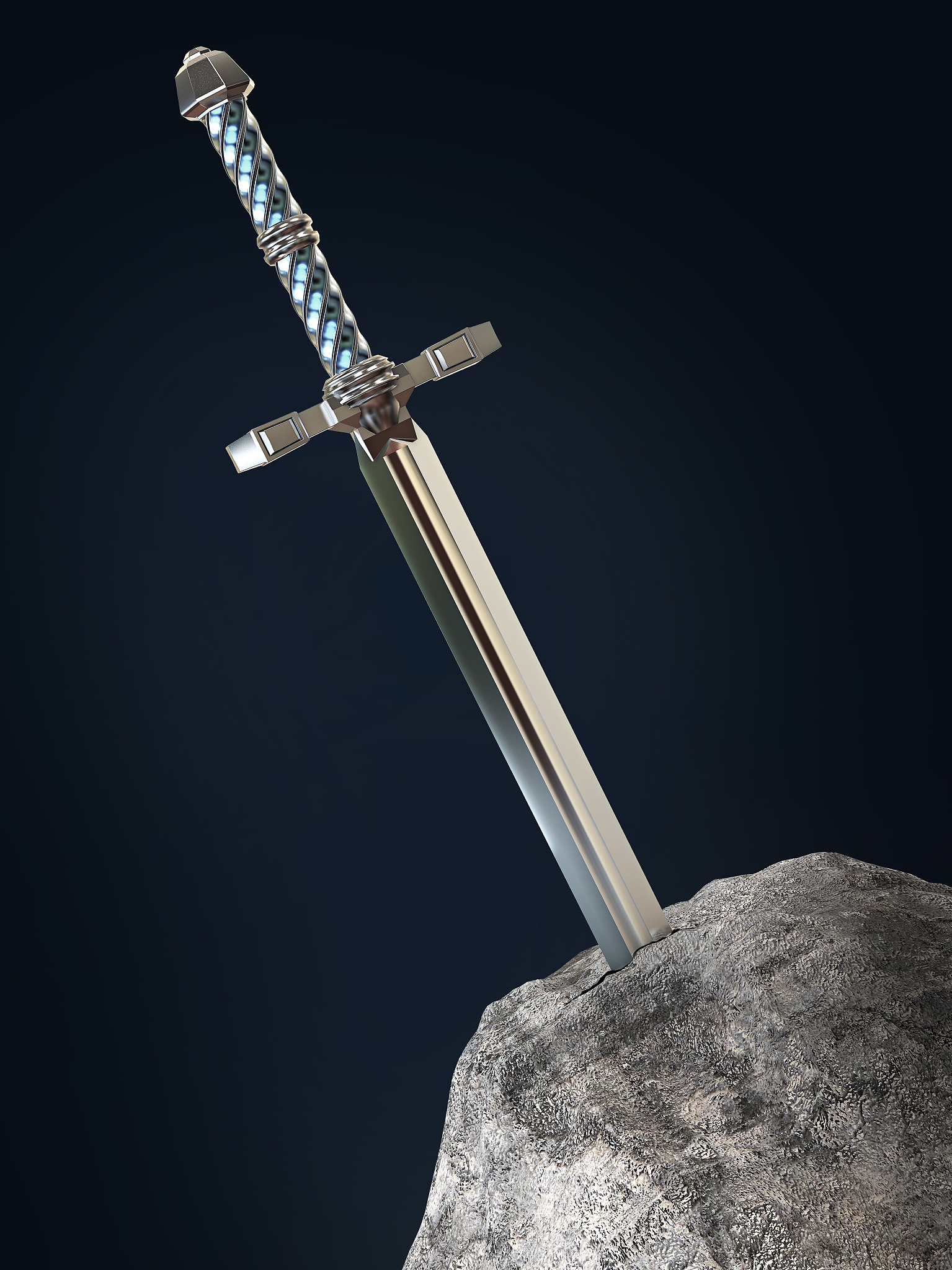 sword excalibur  king arthur stuck in the rock stone isolated