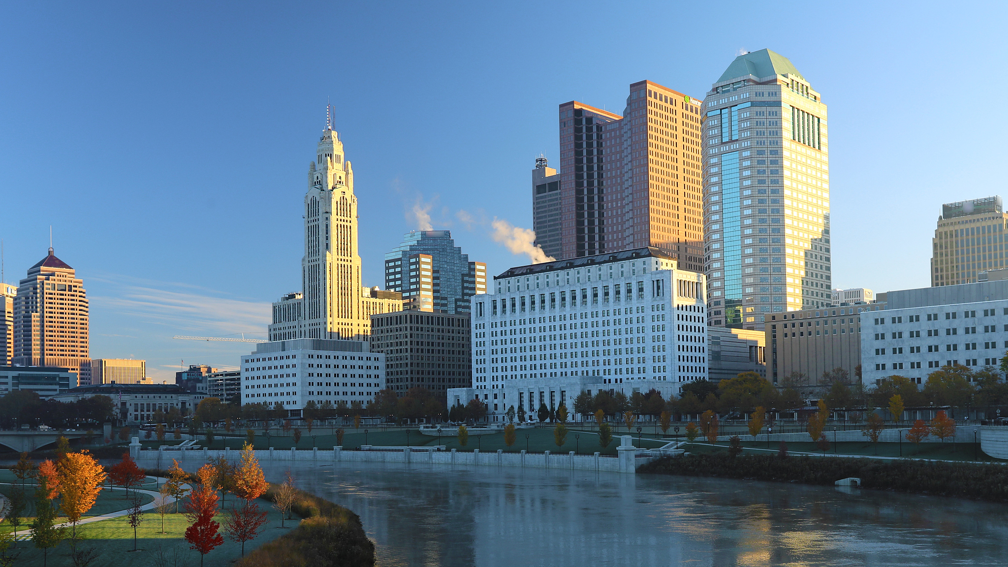columbus, ohio skyline on a beautiful morning
