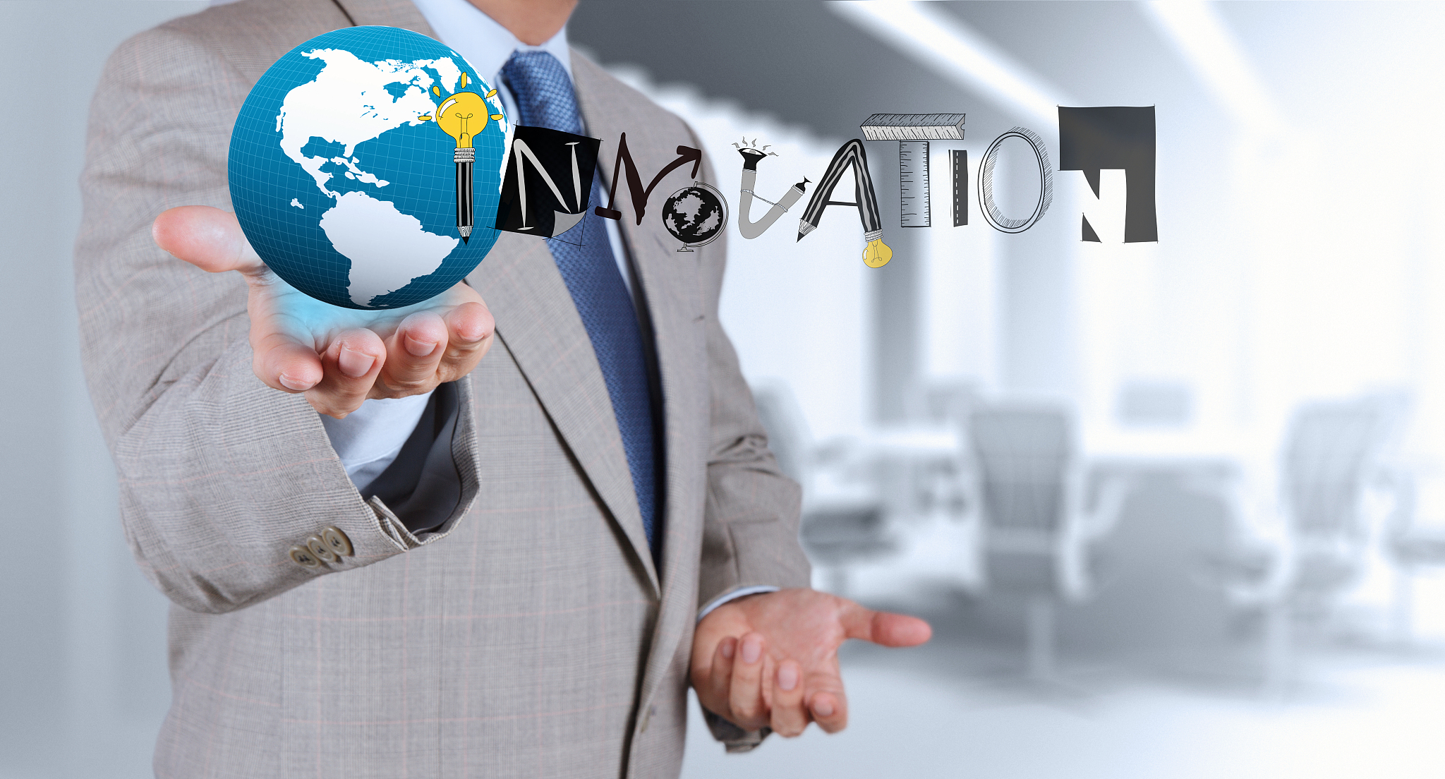 business hand drawing graphic design innovation word as concept