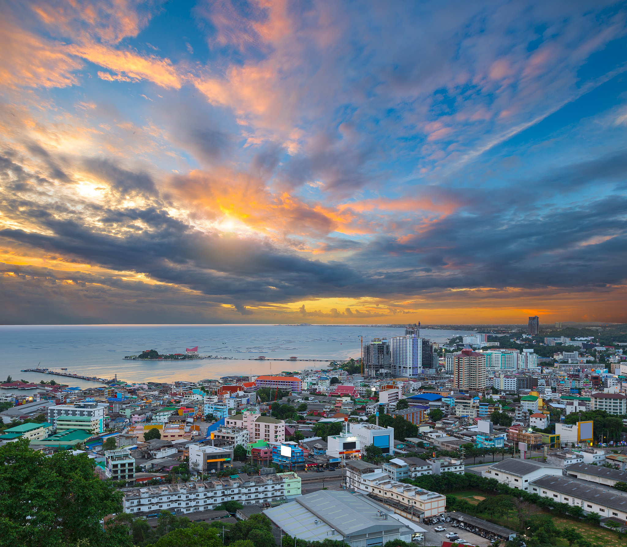 the building and skyscrapers in twilight time in pattaya,thailan