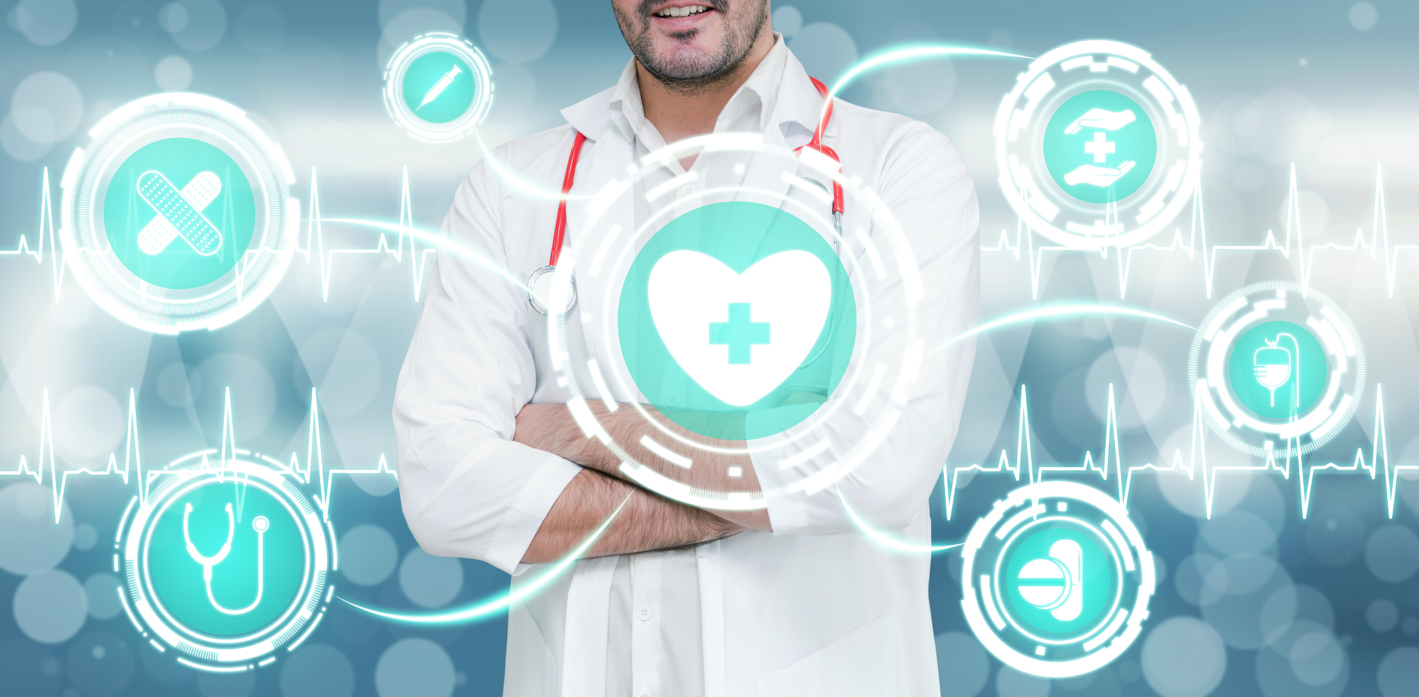 medical healthcare concept - doctor in hospital with digital med