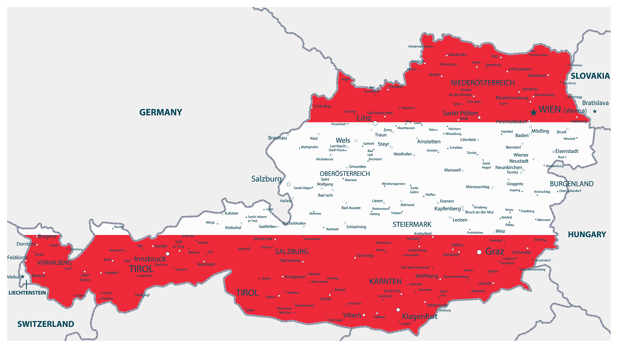 austria map coloured by national flag
