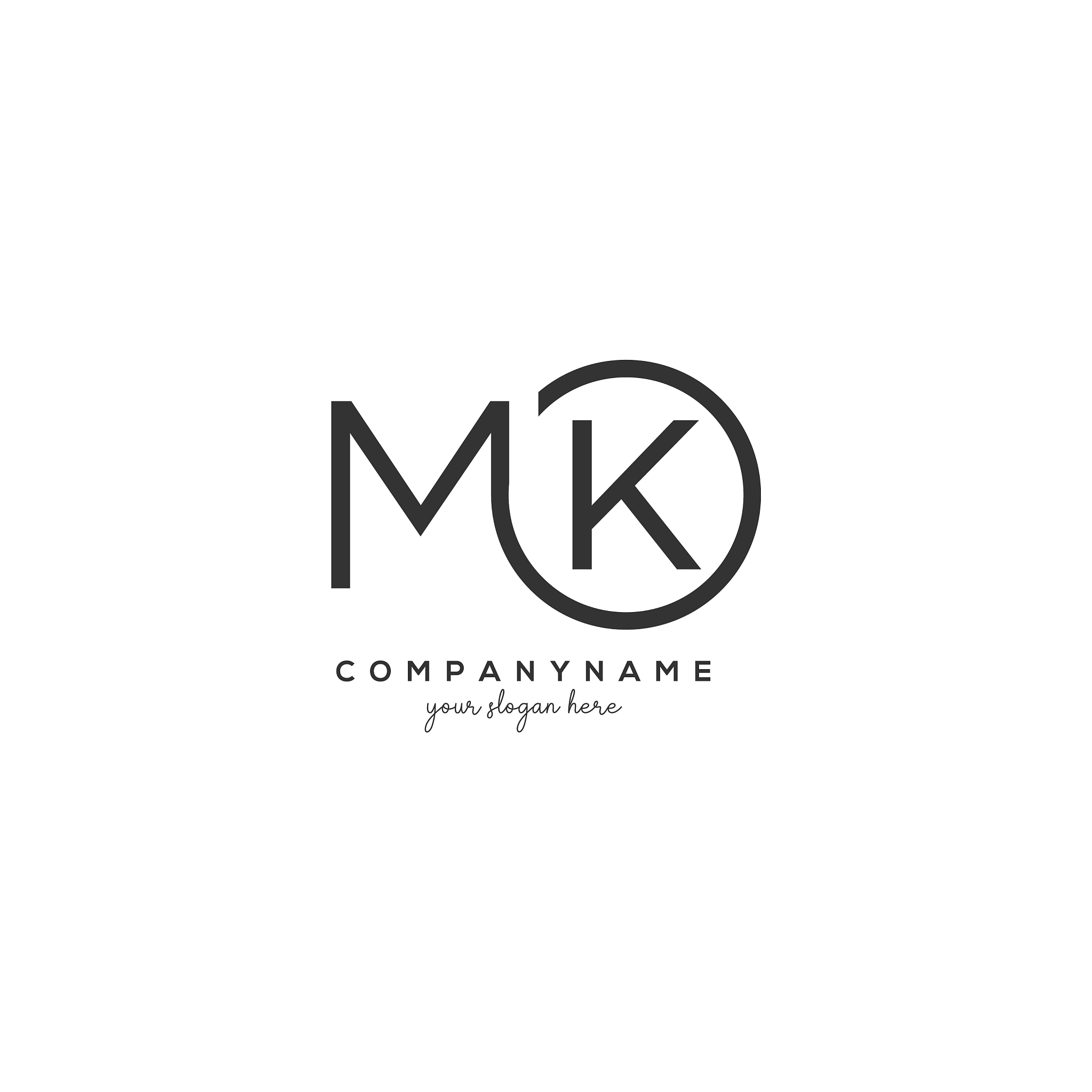 initial mk letter logo with circle template