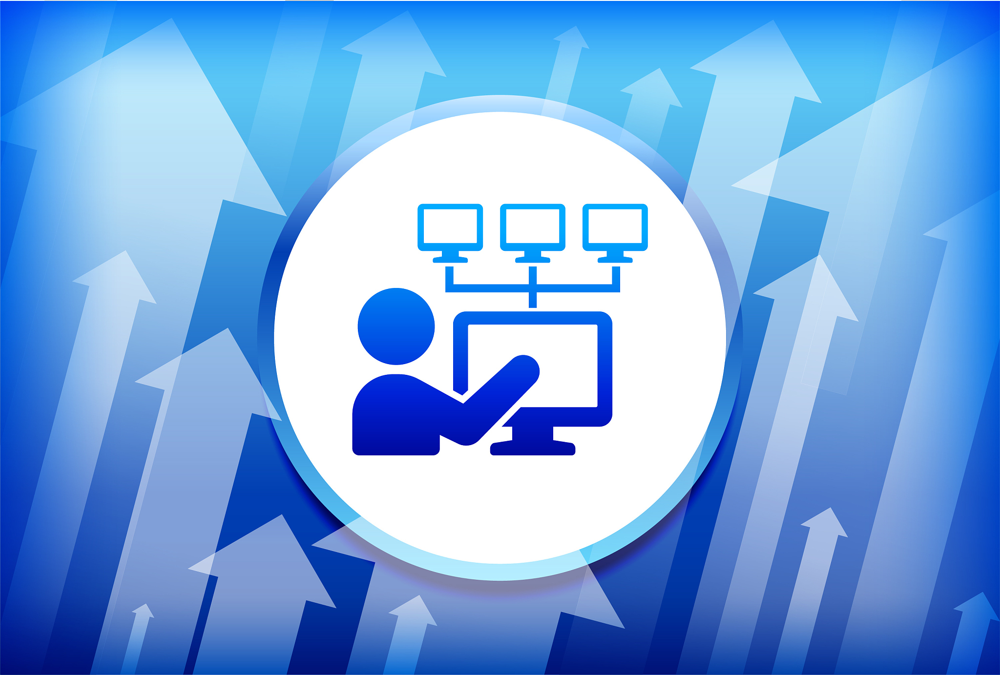 computer networking blue up arrows background