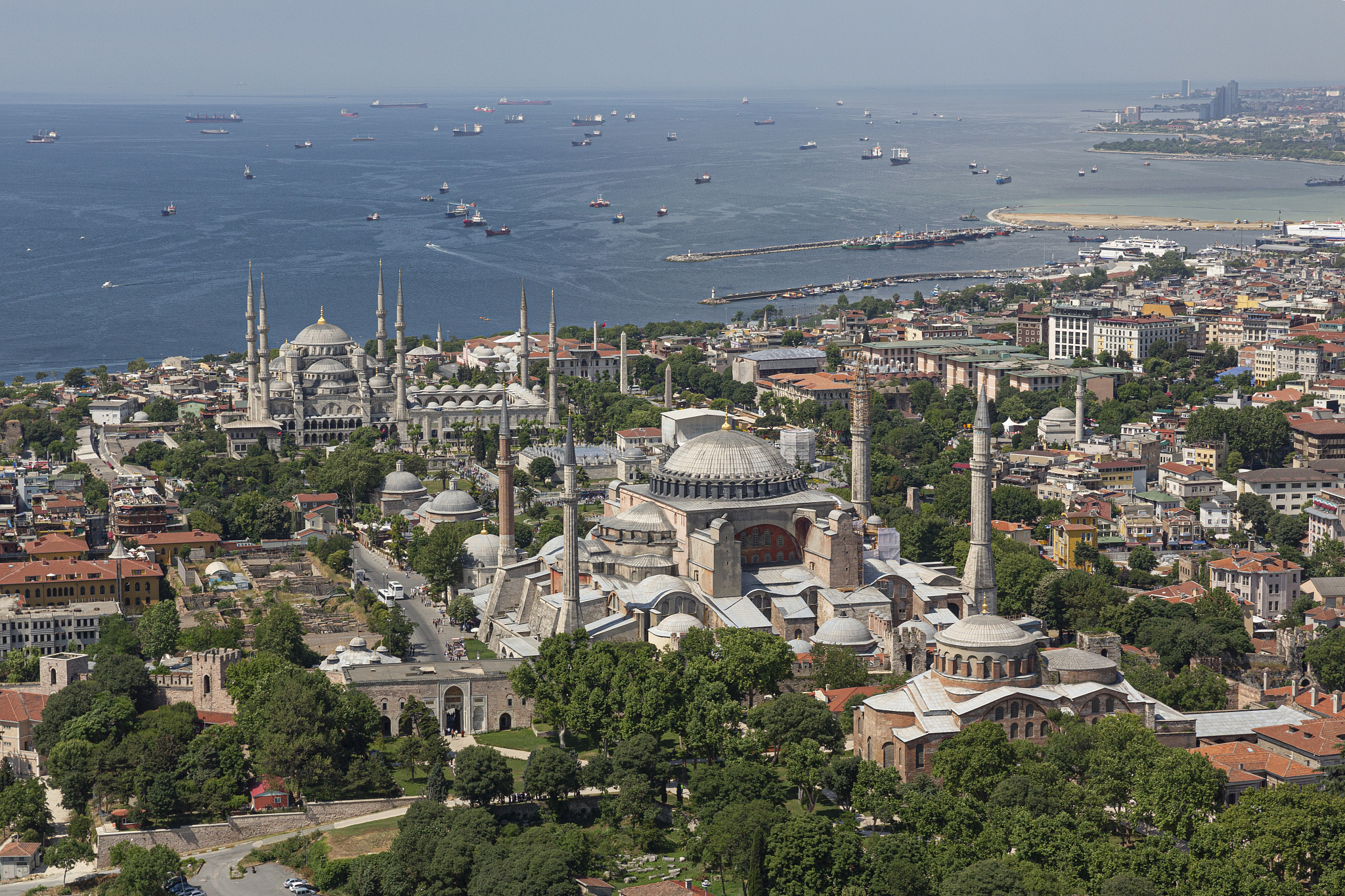 istanbul aerial photo. view of from helicopter ; historic penins