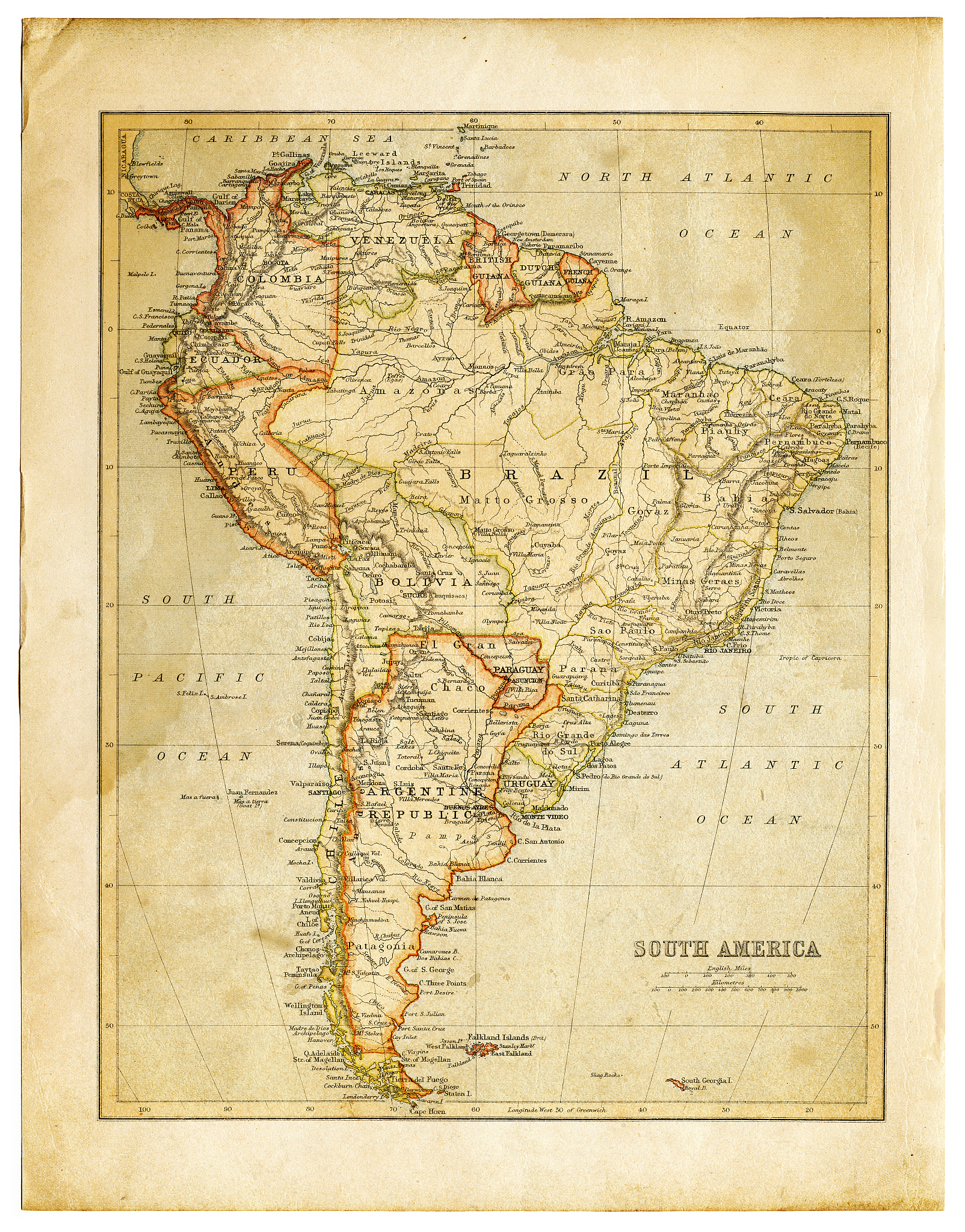 old map of south america