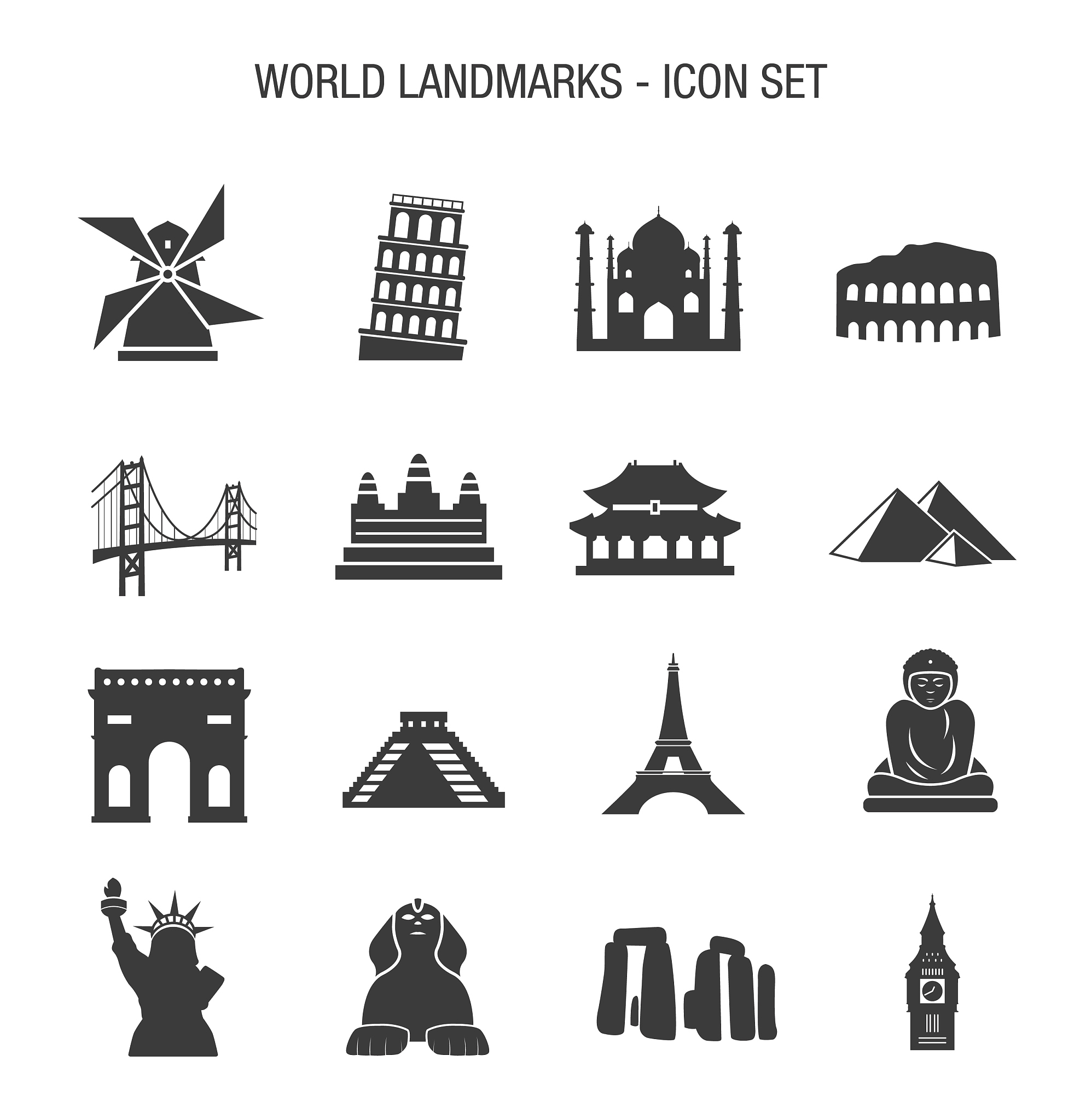 world landmarks icon set