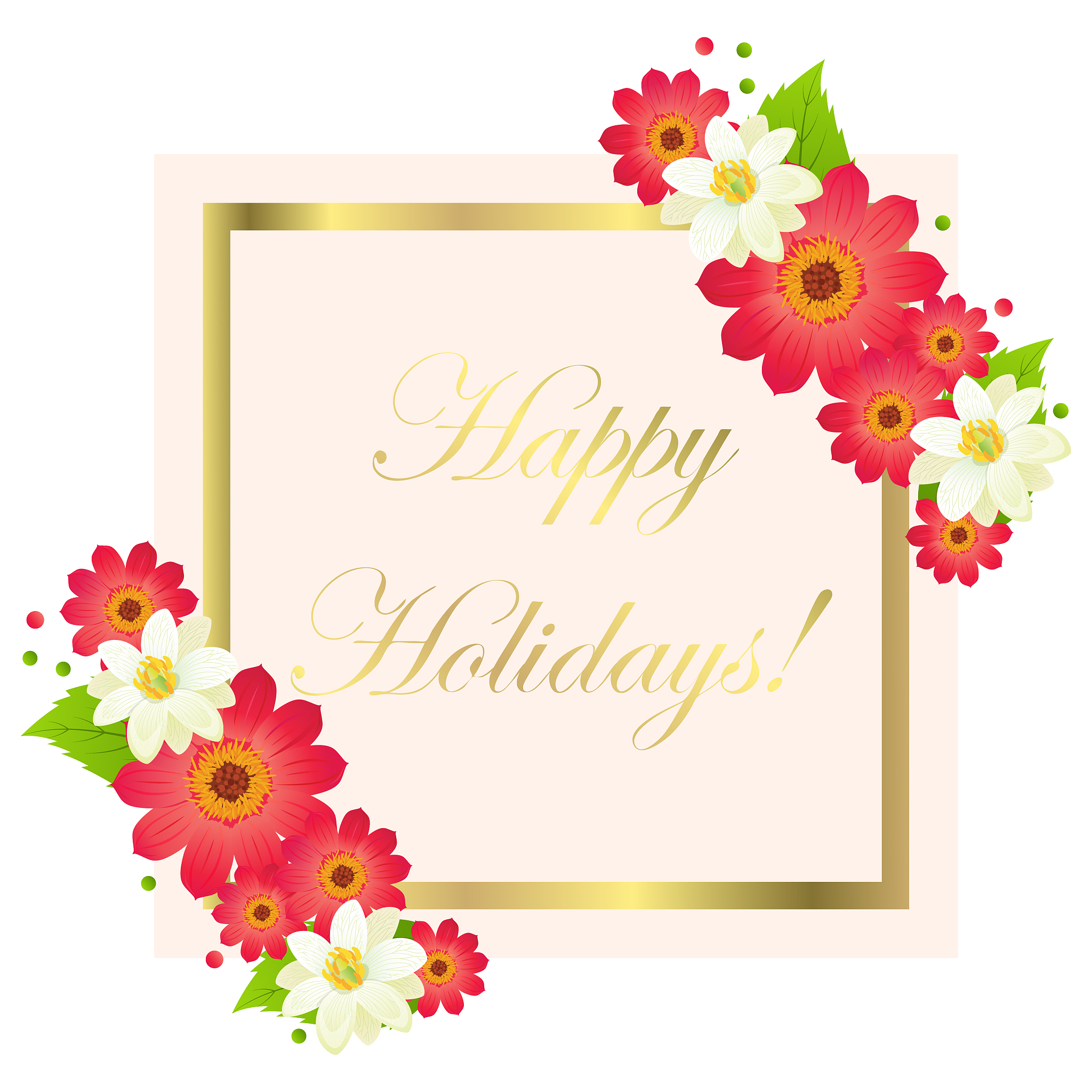 happy holidays greeting card with frame and flowers