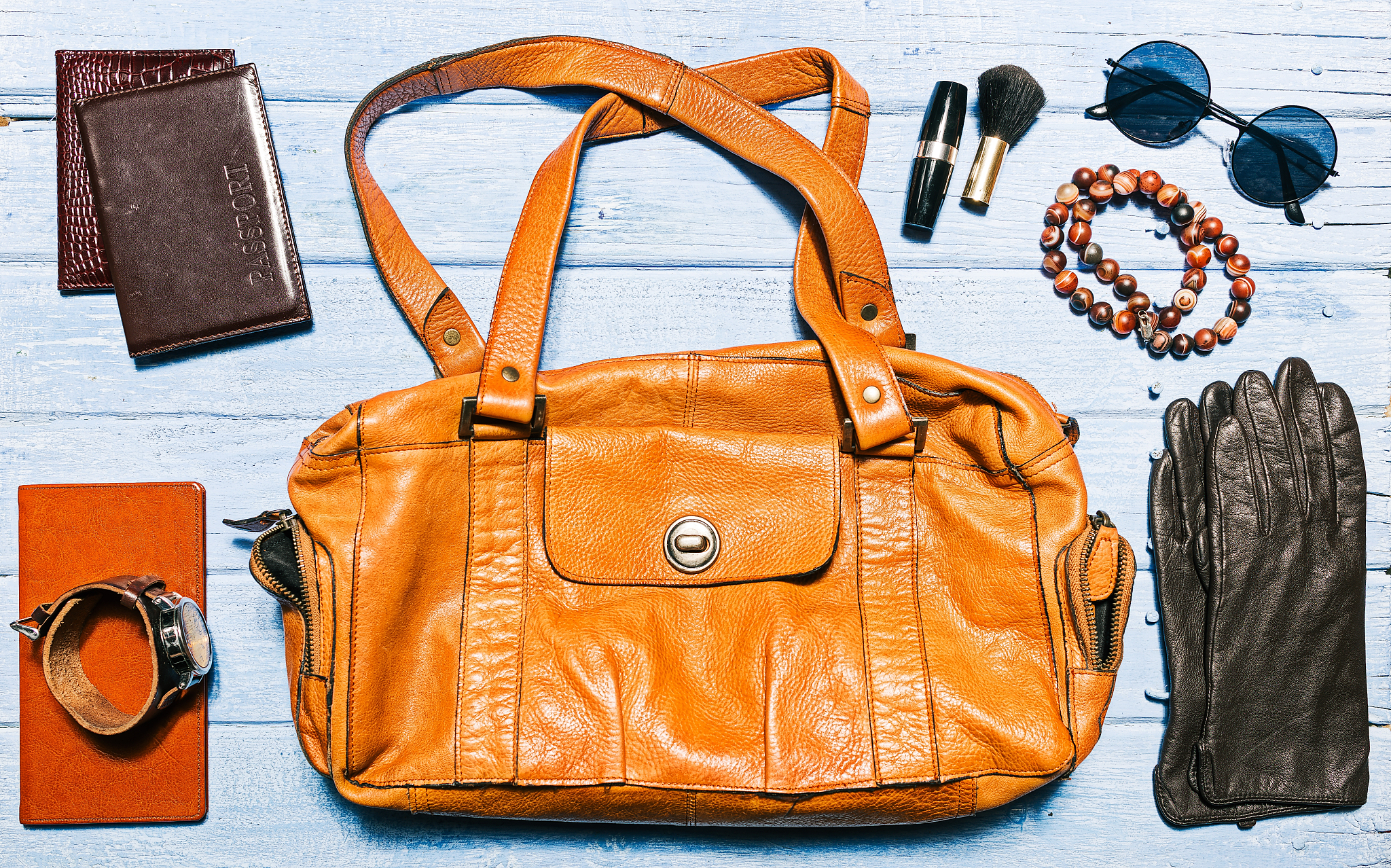 female accessories top view