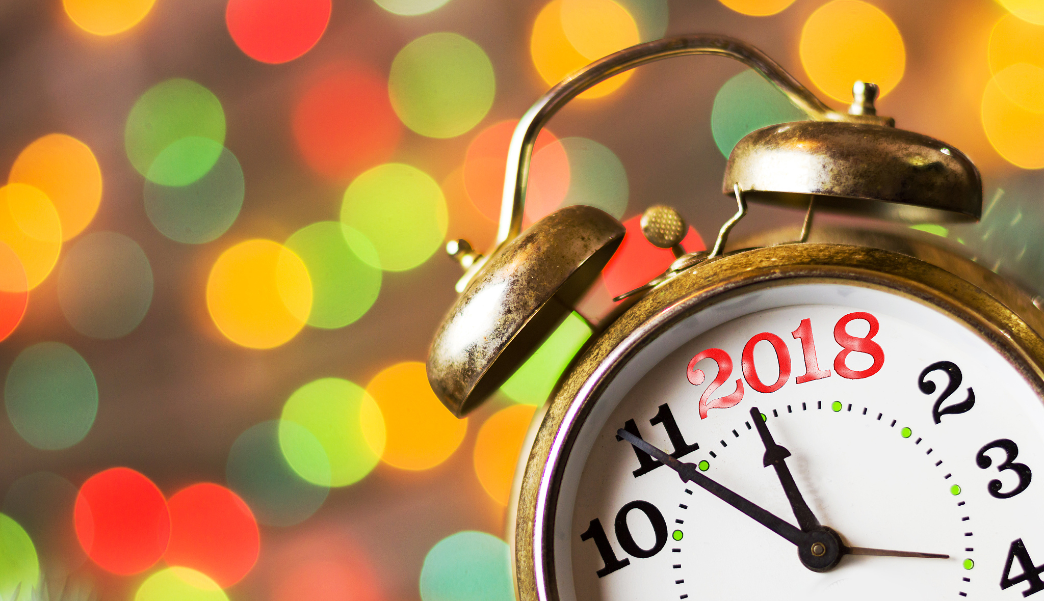 vintage clock and christmas lights