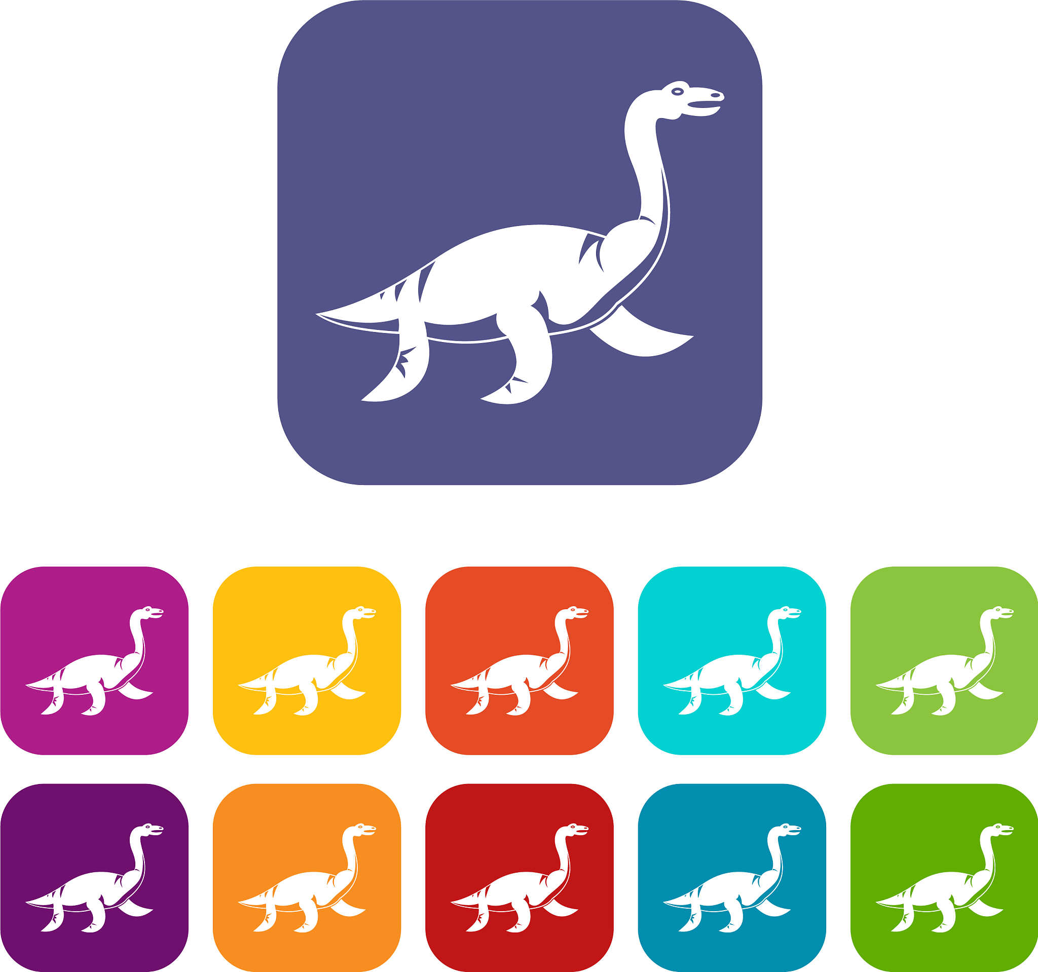 elasmosaurine dinosaur icons set flat