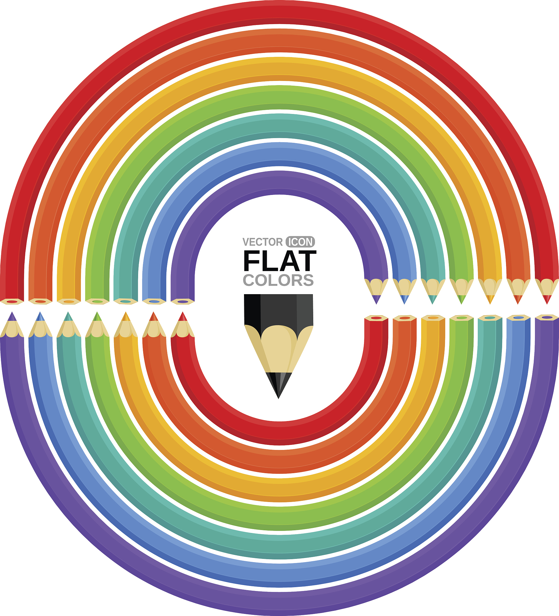 colored pencils shaped as a rainbow. flat colors.