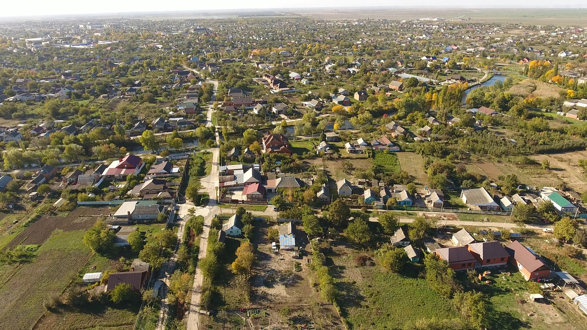 top view of the village. the village of poltavskaya.