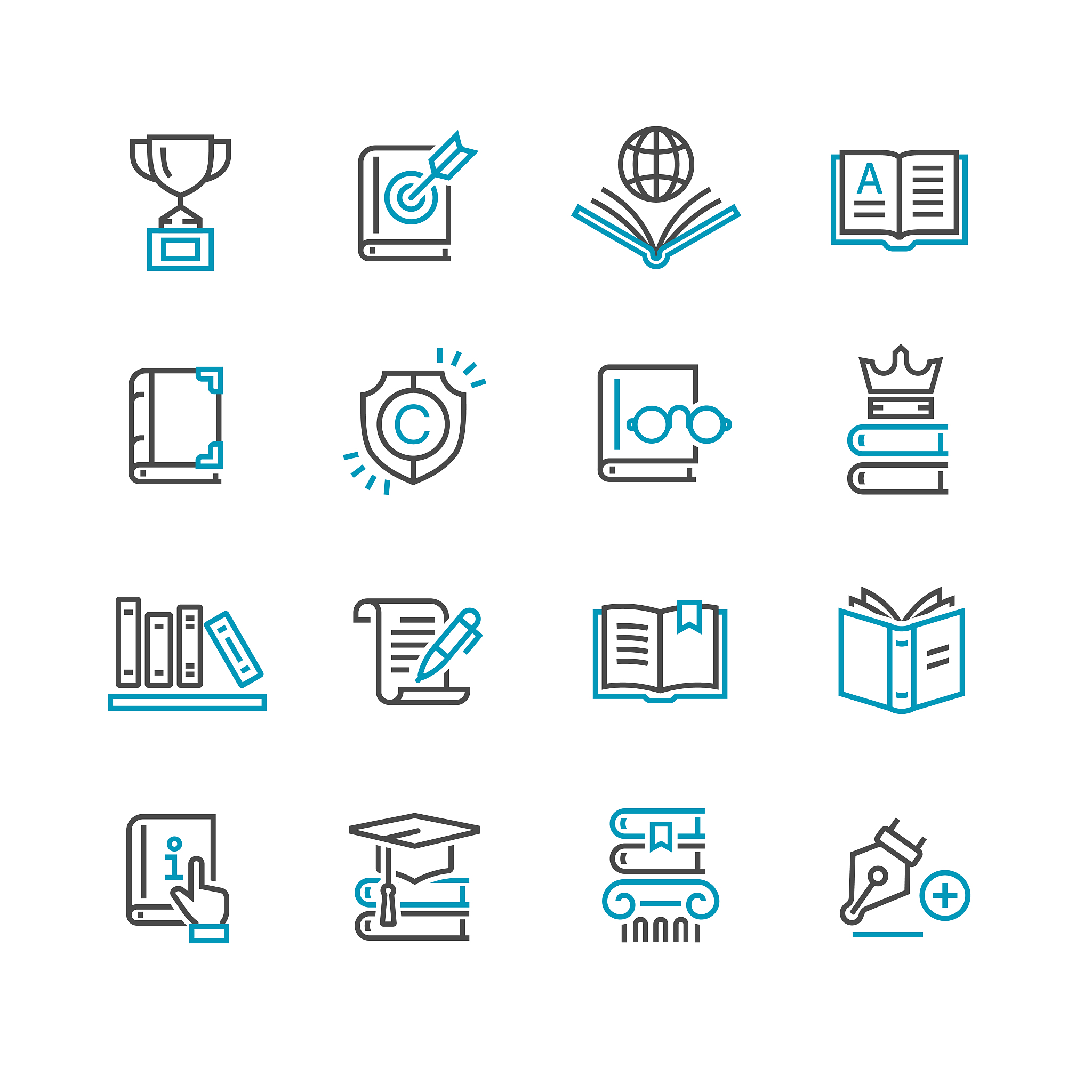 library books icons set, education icons