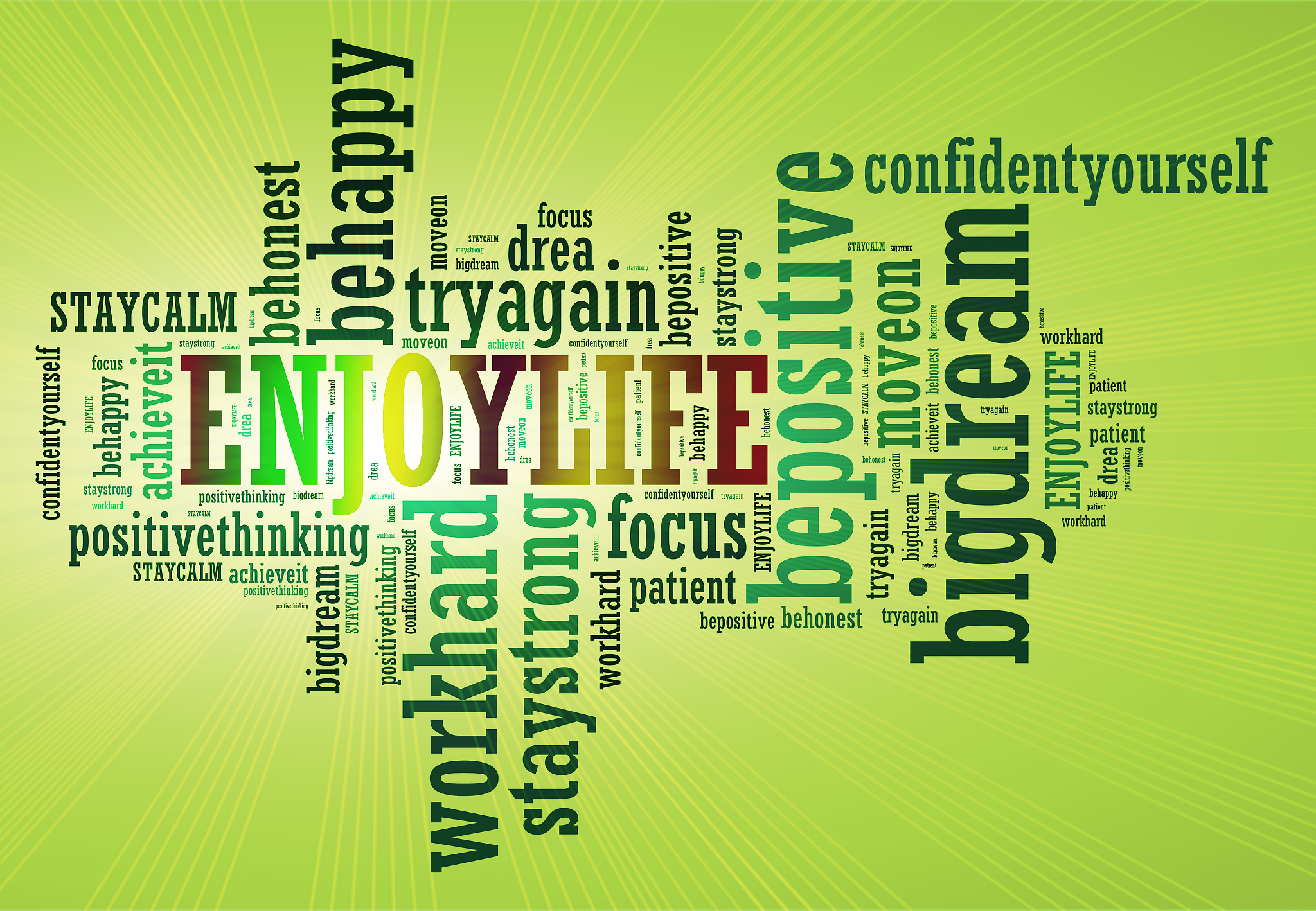 enjoy life and other positive words. positive thinking, attitude