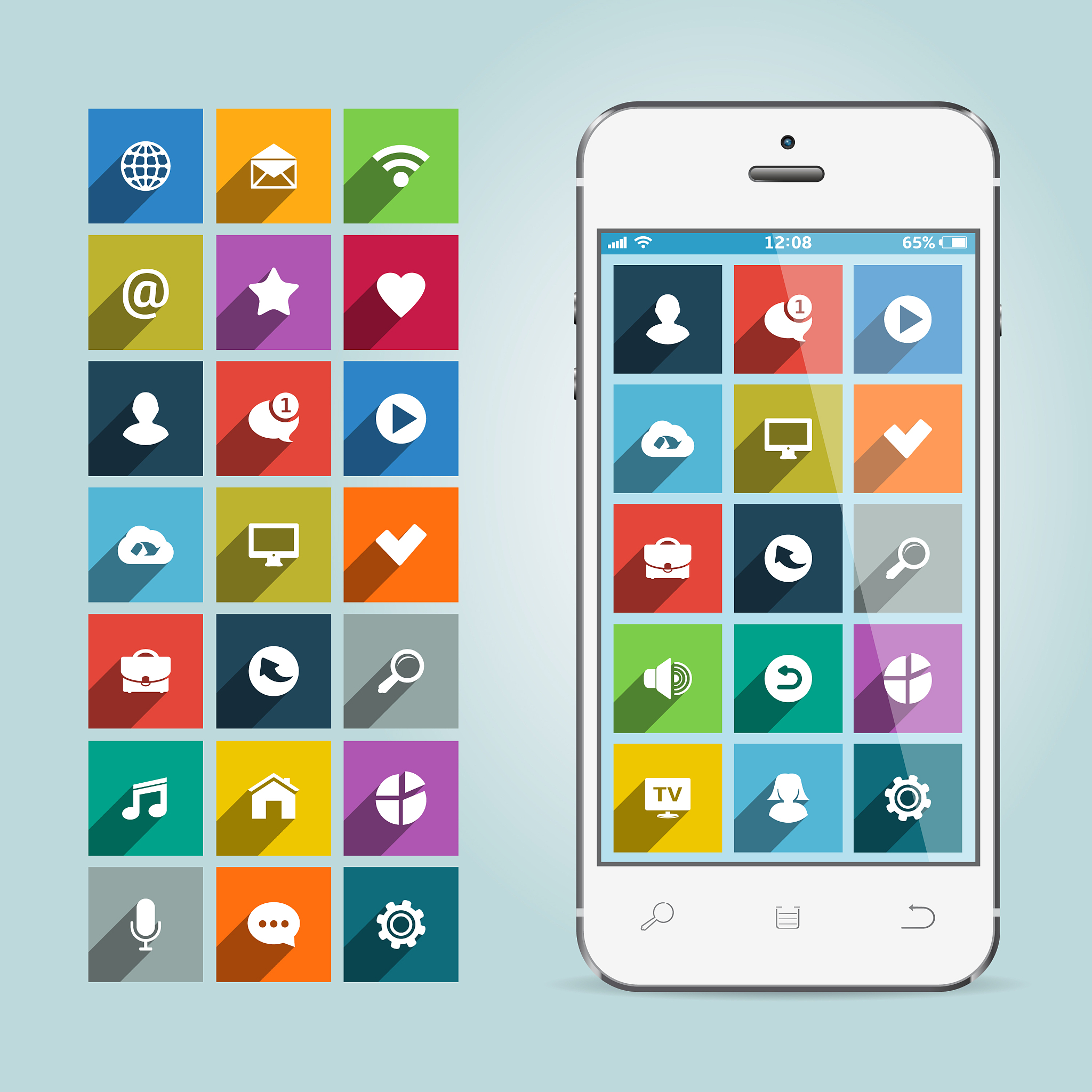 modern smartphone with apps icons on soft