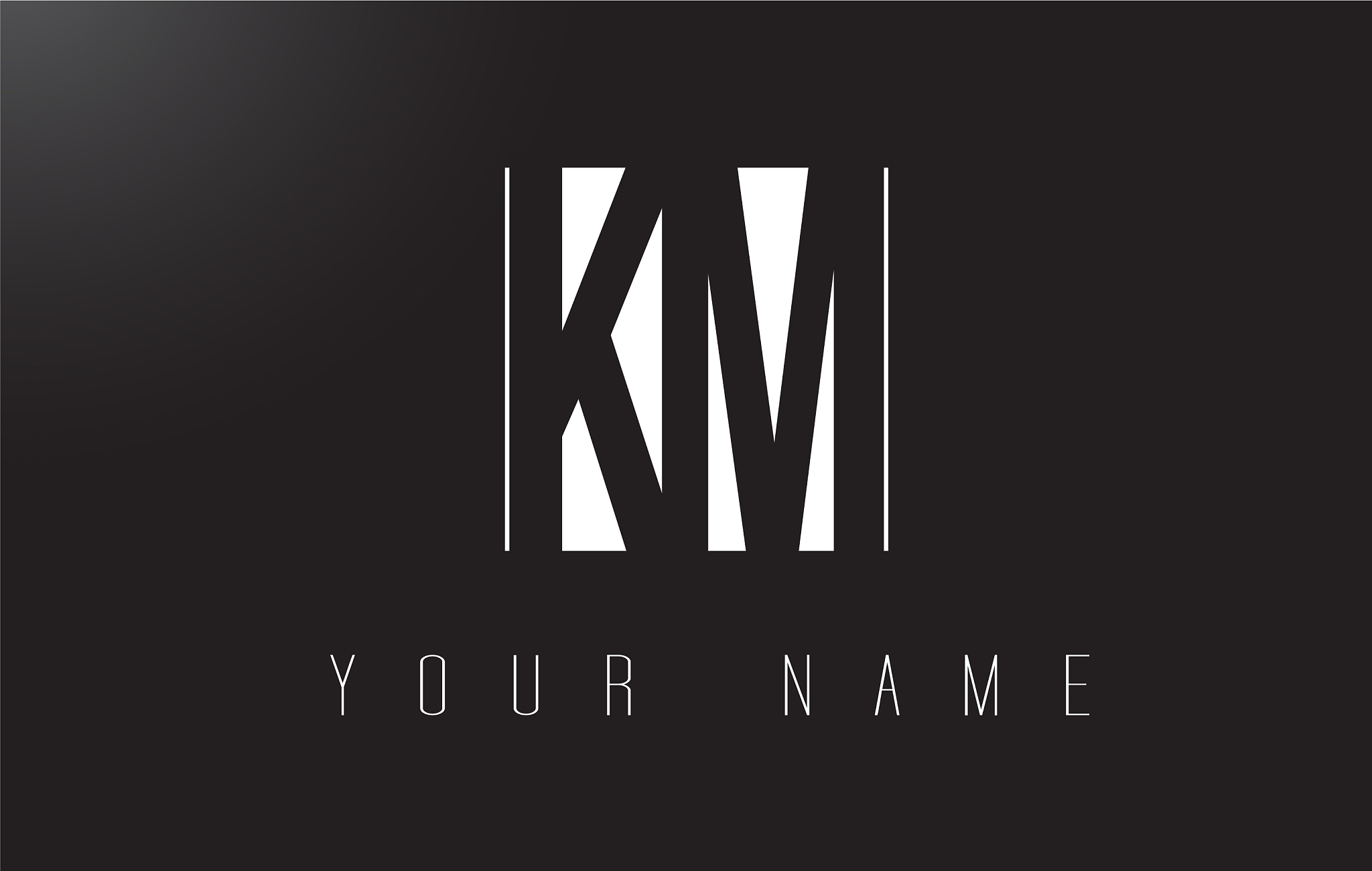 km letter logo with black and white negative