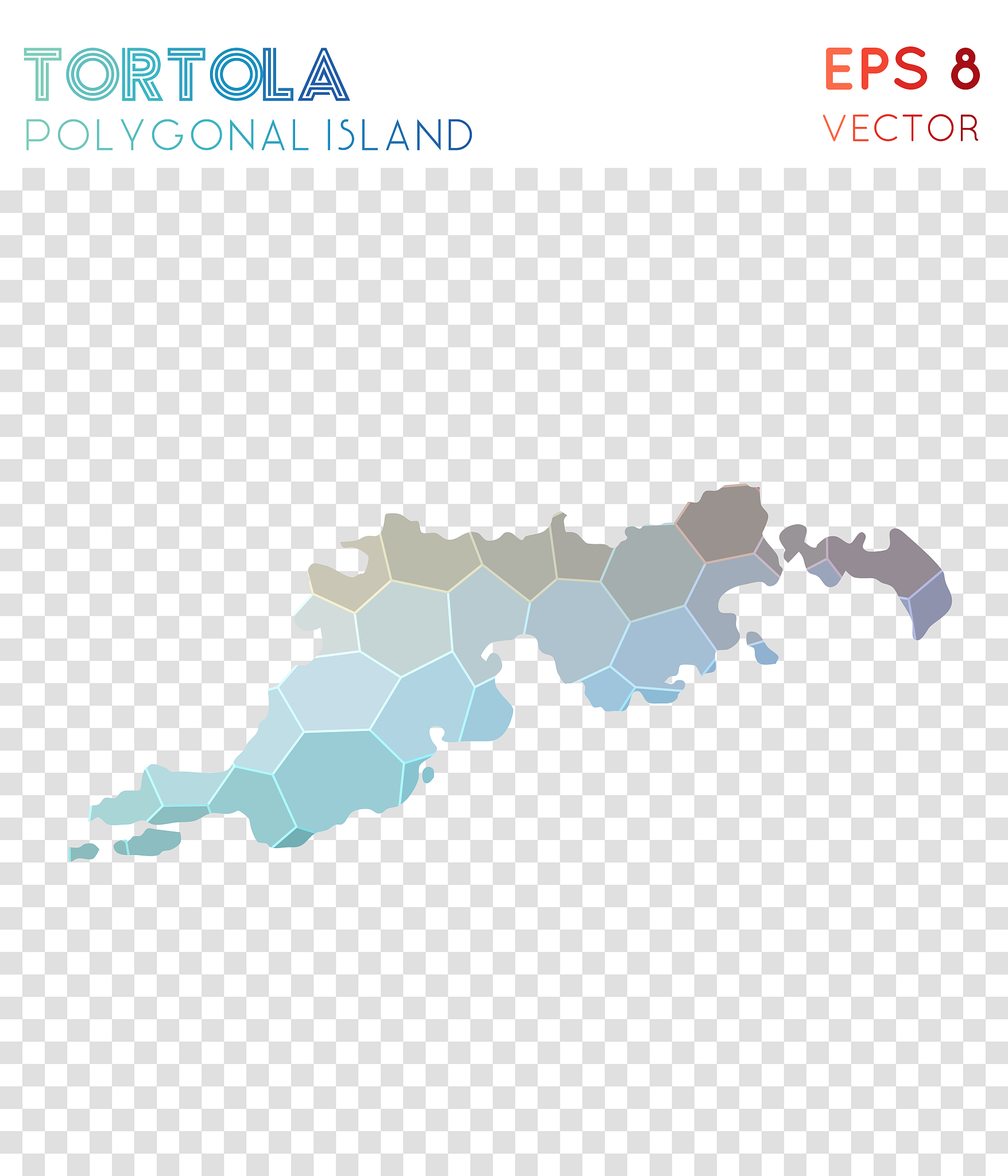 tortola polygonal map, mosaic style island.