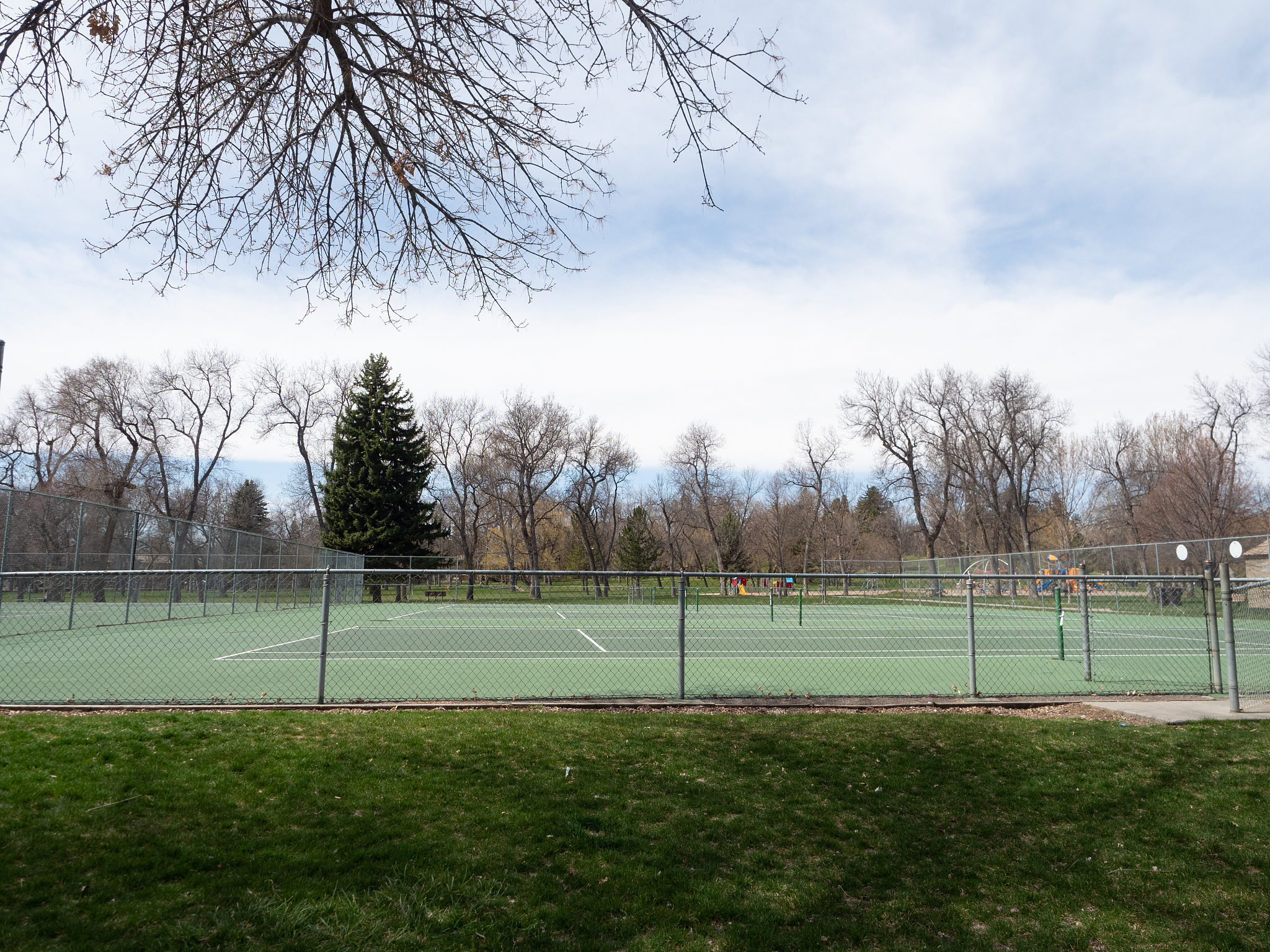unused tennis courts in a park