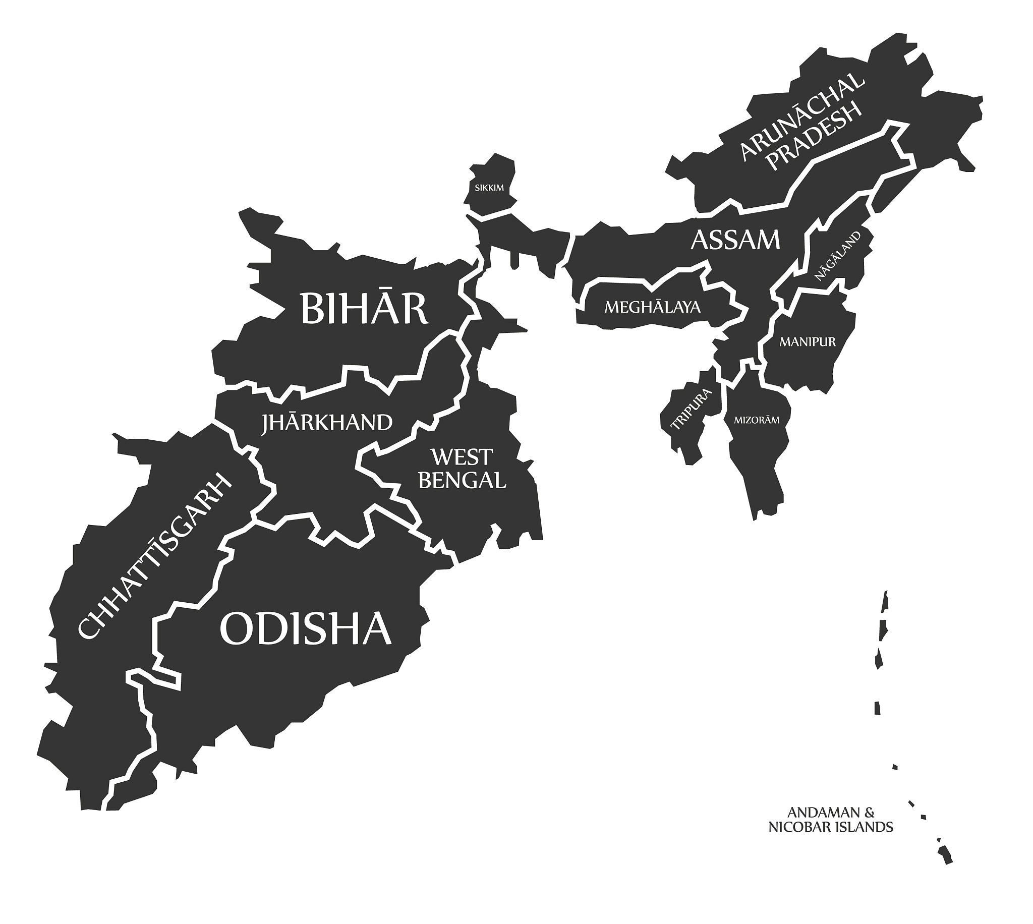 eastern states and islands of india map