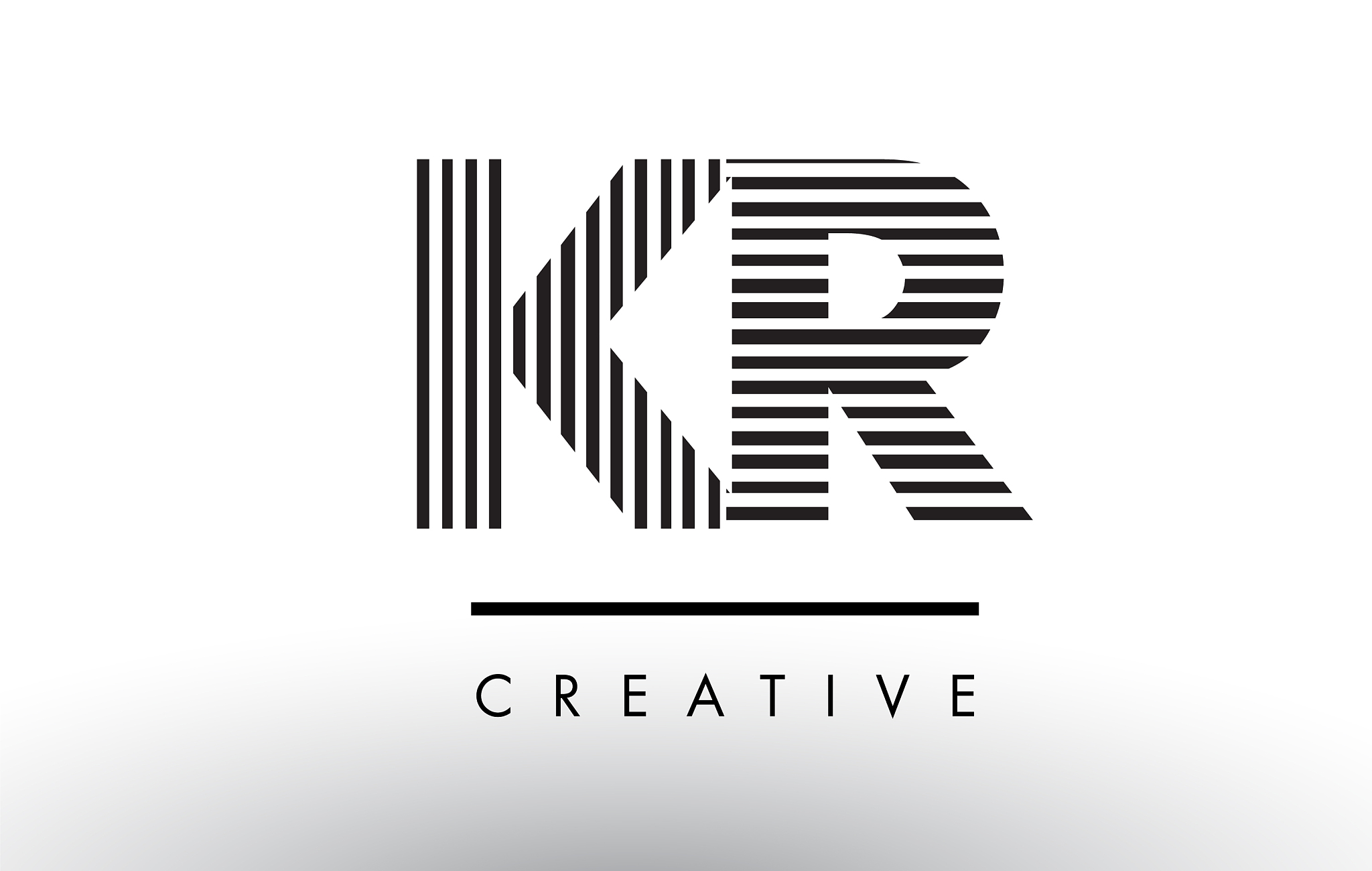 kr k r black and white lines letter logo design