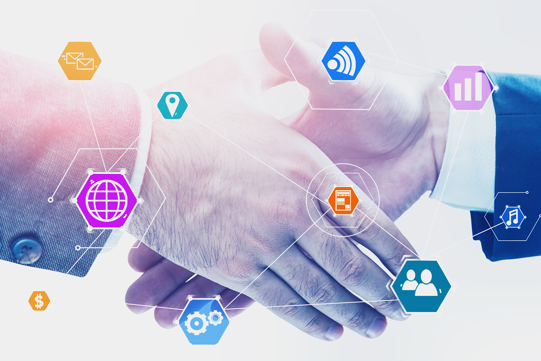 handshake of business people, internet icons